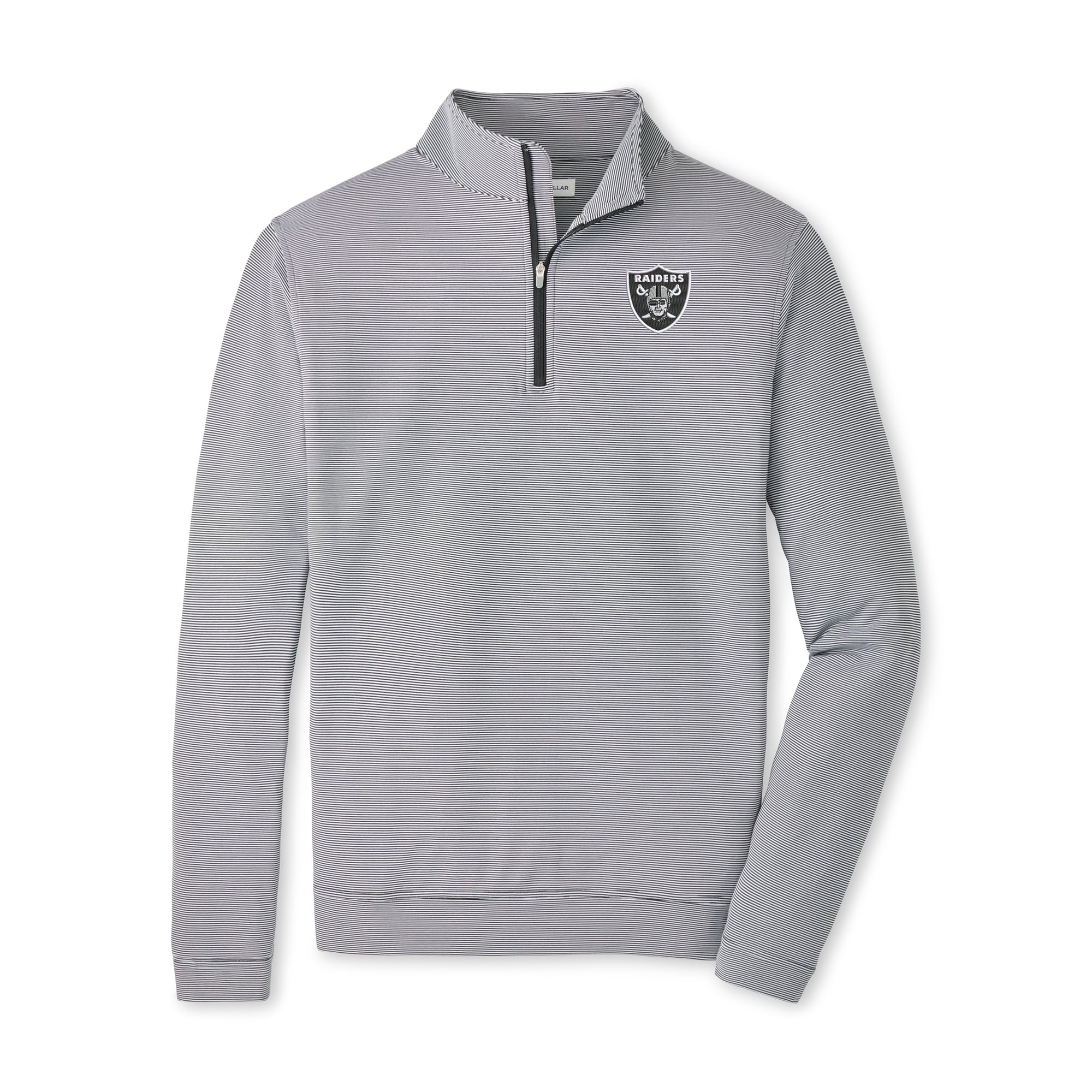 Pull à col zippé Peter Millar pour homme, noir et blanc, Las Vegas Raiders Perth Sugar Stripe Performance.