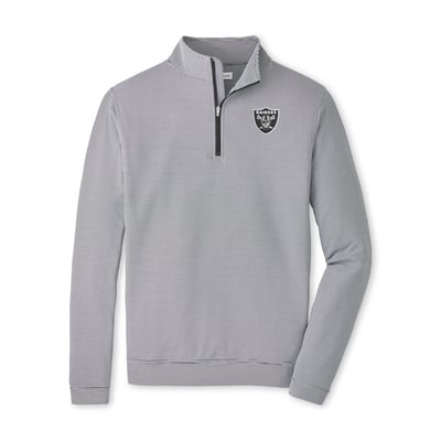 Las Vegas Raiders Peter Millar Perth Sugar Stripe Performance Quarter-Zip Pullover - Black/White
