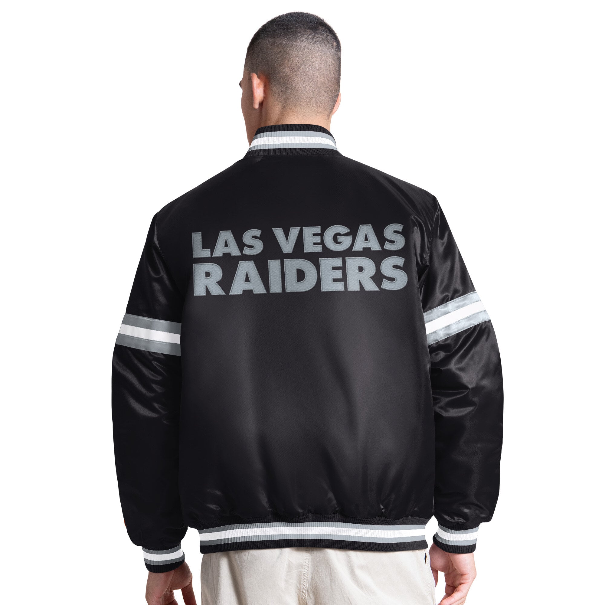 Veste universitaire Starter noire pour homme, modèle Courtside des Raiders de Las Vegas, fermeture à boutons-pression.