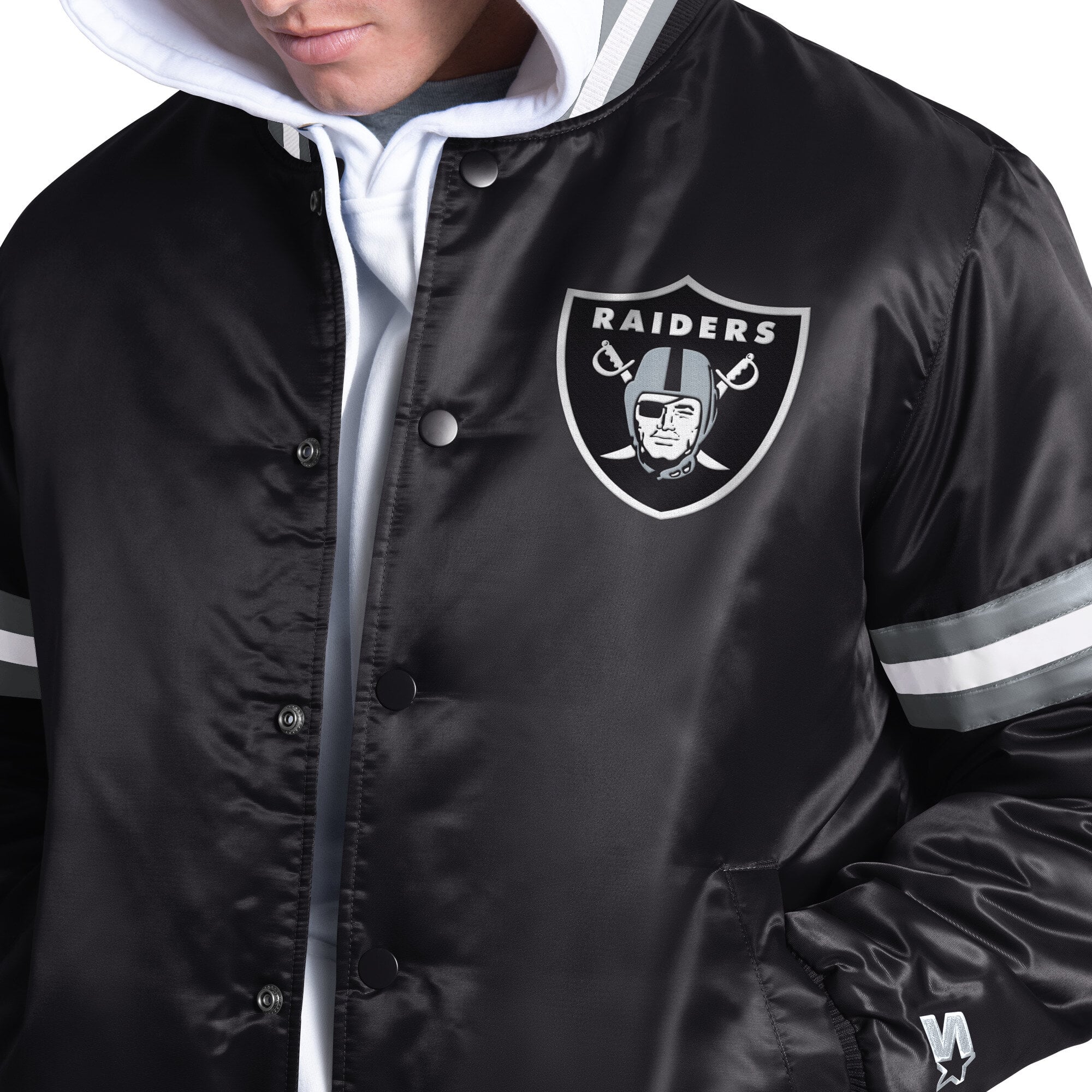 Veste universitaire Starter noire pour homme, modèle Courtside des Raiders de Las Vegas, fermeture à boutons-pression.