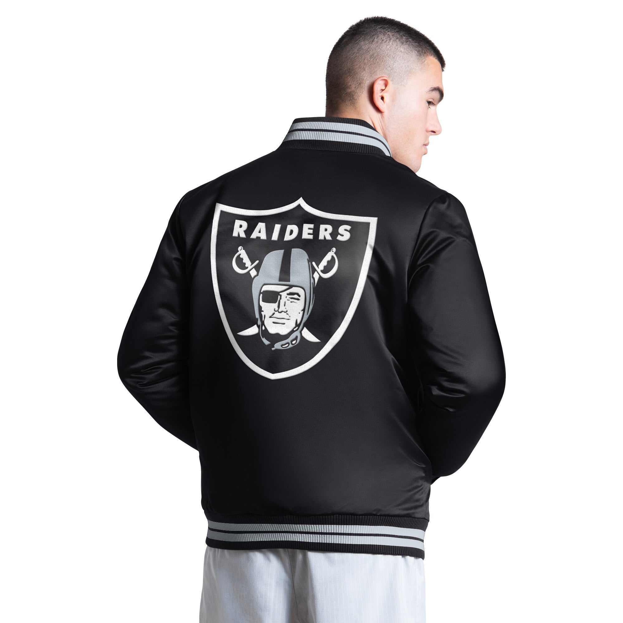 Veste universitaire Starter noire pour homme, modèle Elite Las Vegas Raiders, fermeture à boutons-pression.