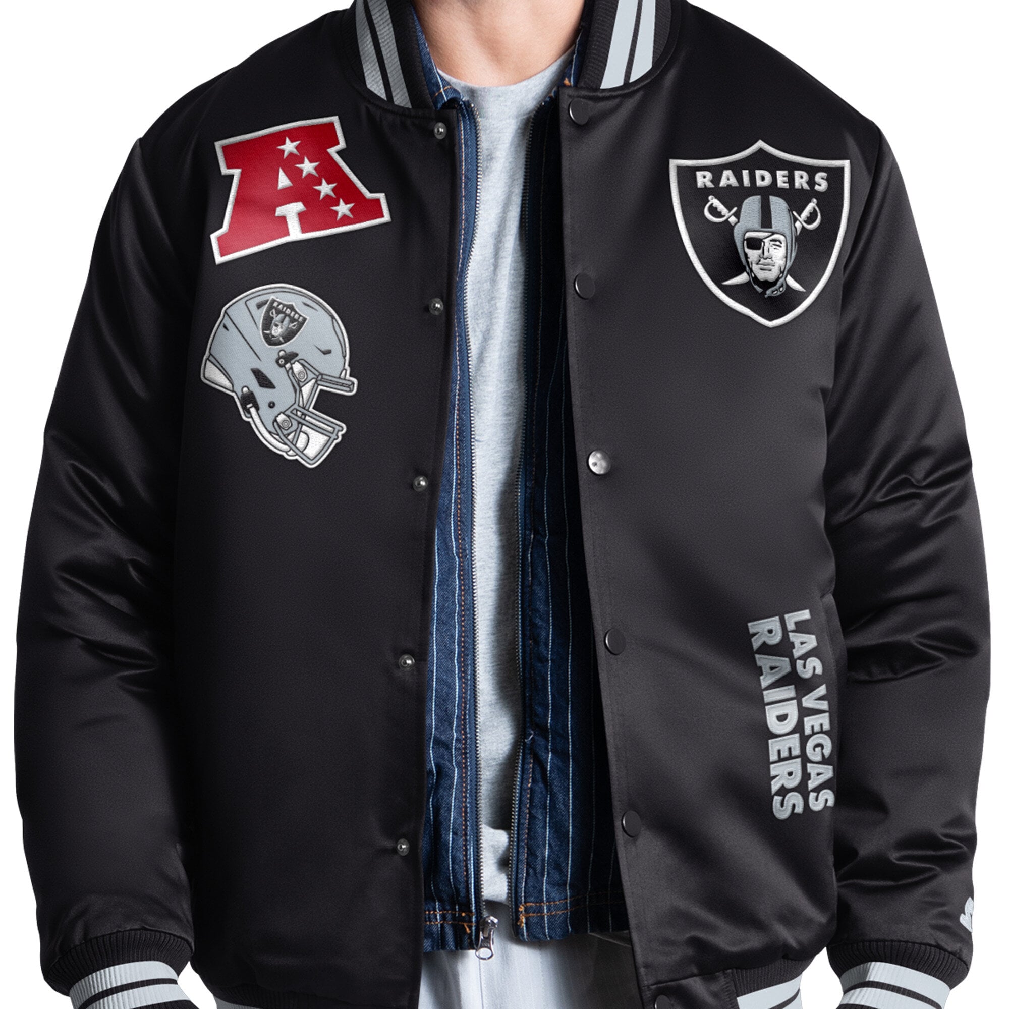 Veste universitaire Starter noire pour homme, modèle Elite Las Vegas Raiders, fermeture à boutons-pression.