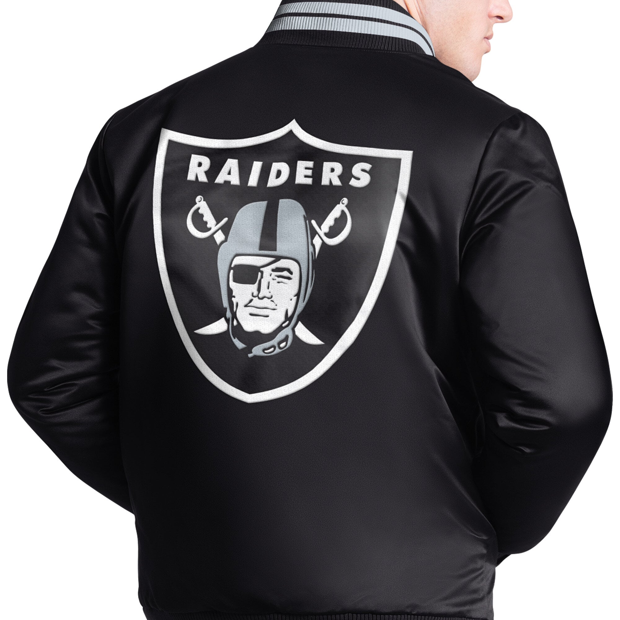Veste universitaire Starter noire pour homme, modèle Elite Las Vegas Raiders, fermeture à boutons-pression.