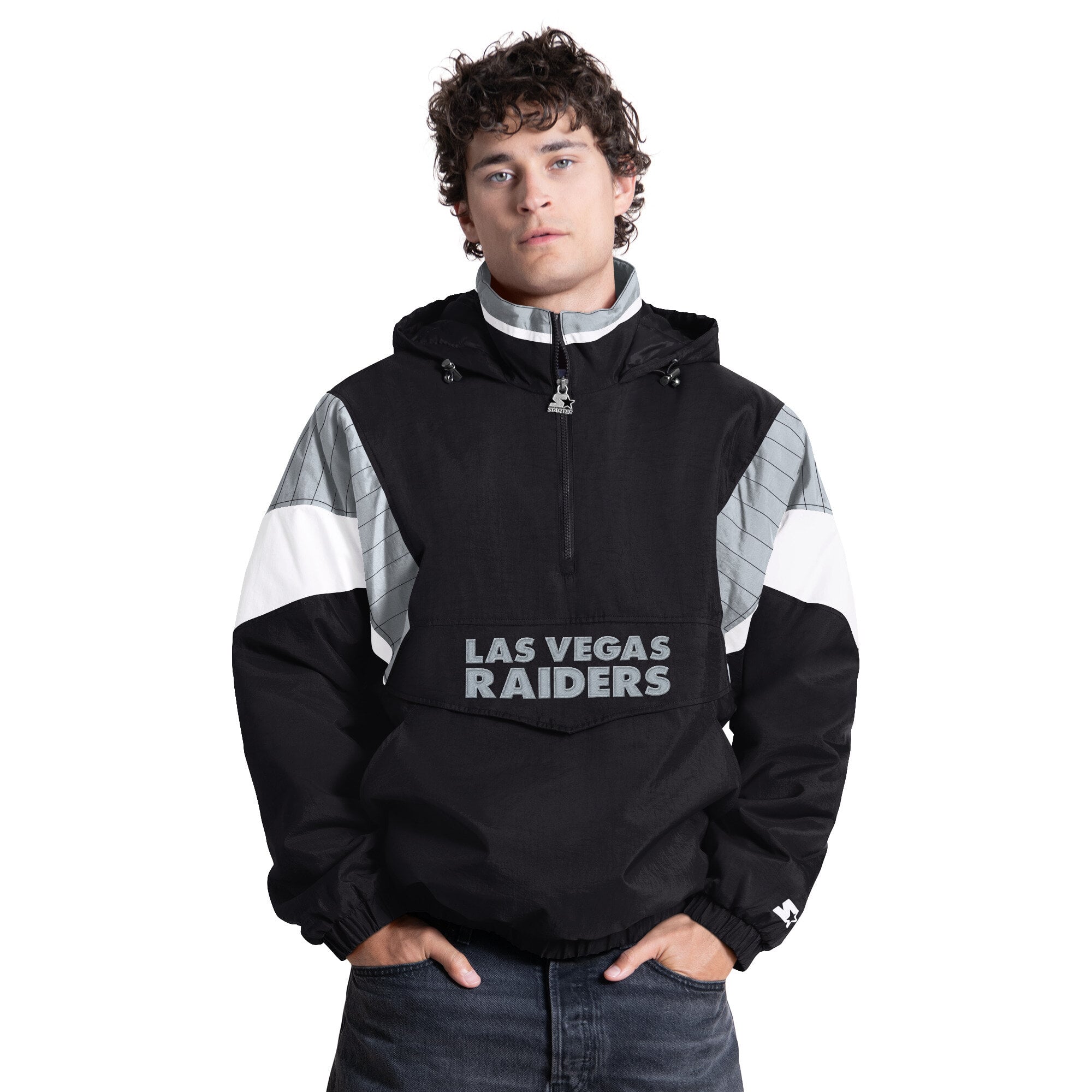 Veste à capuche demi-zip Starter noire pour homme, Las Vegas Raiders