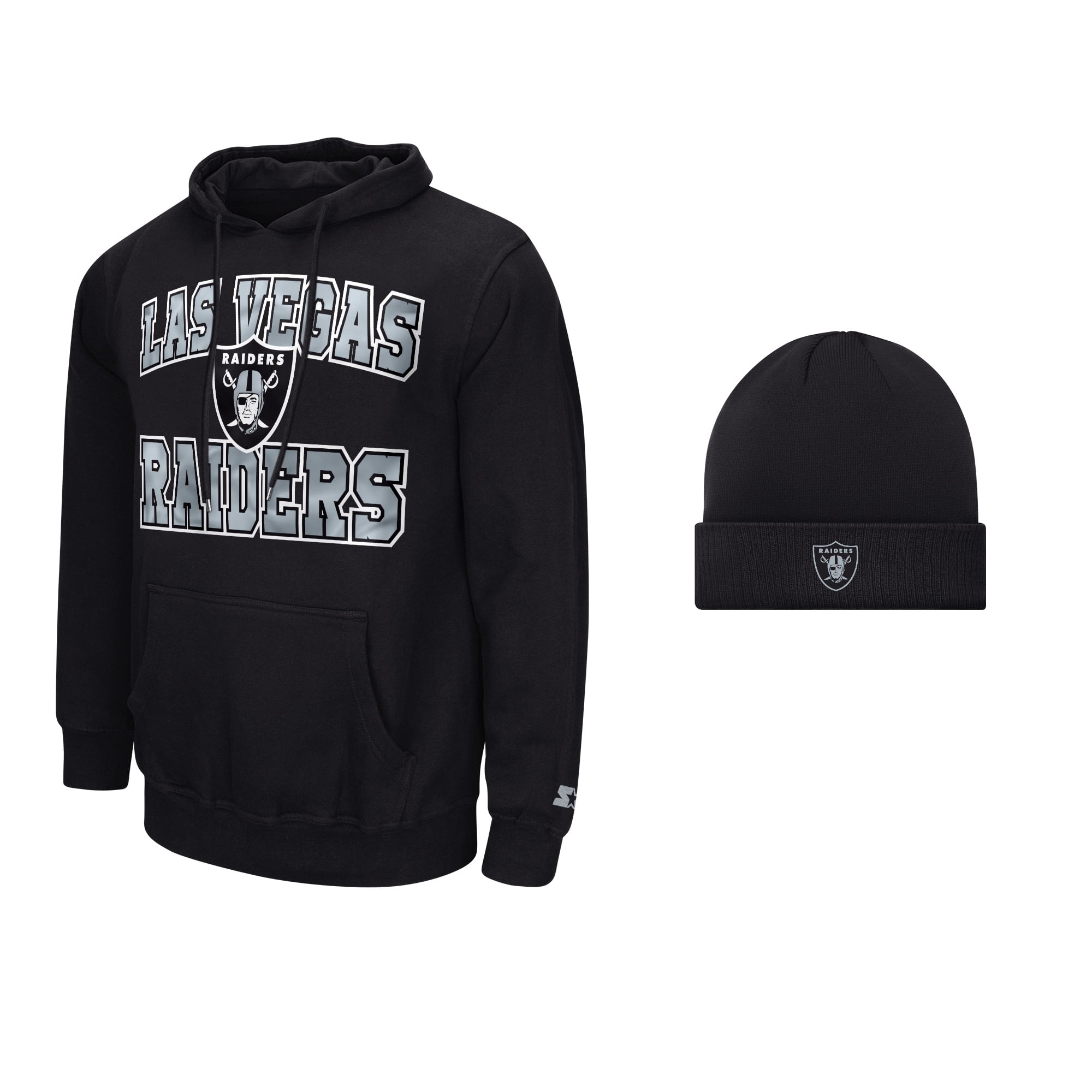 Men's Starter  Black Las Vegas Raiders Hoodie and Cuffed Knit Hat Combo Pack