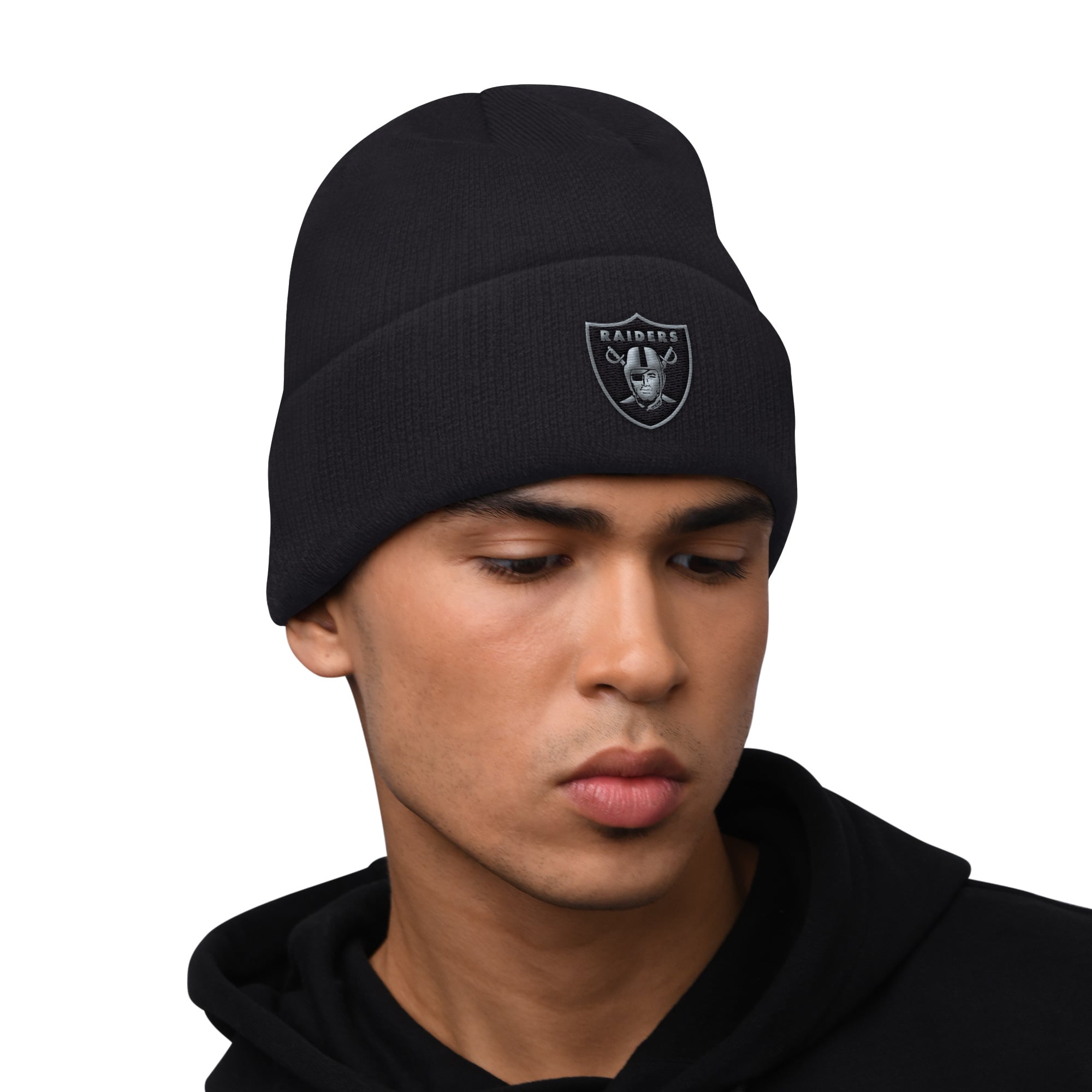 Men's Starter  Black Las Vegas Raiders Hoodie and Cuffed Knit Hat Combo Pack