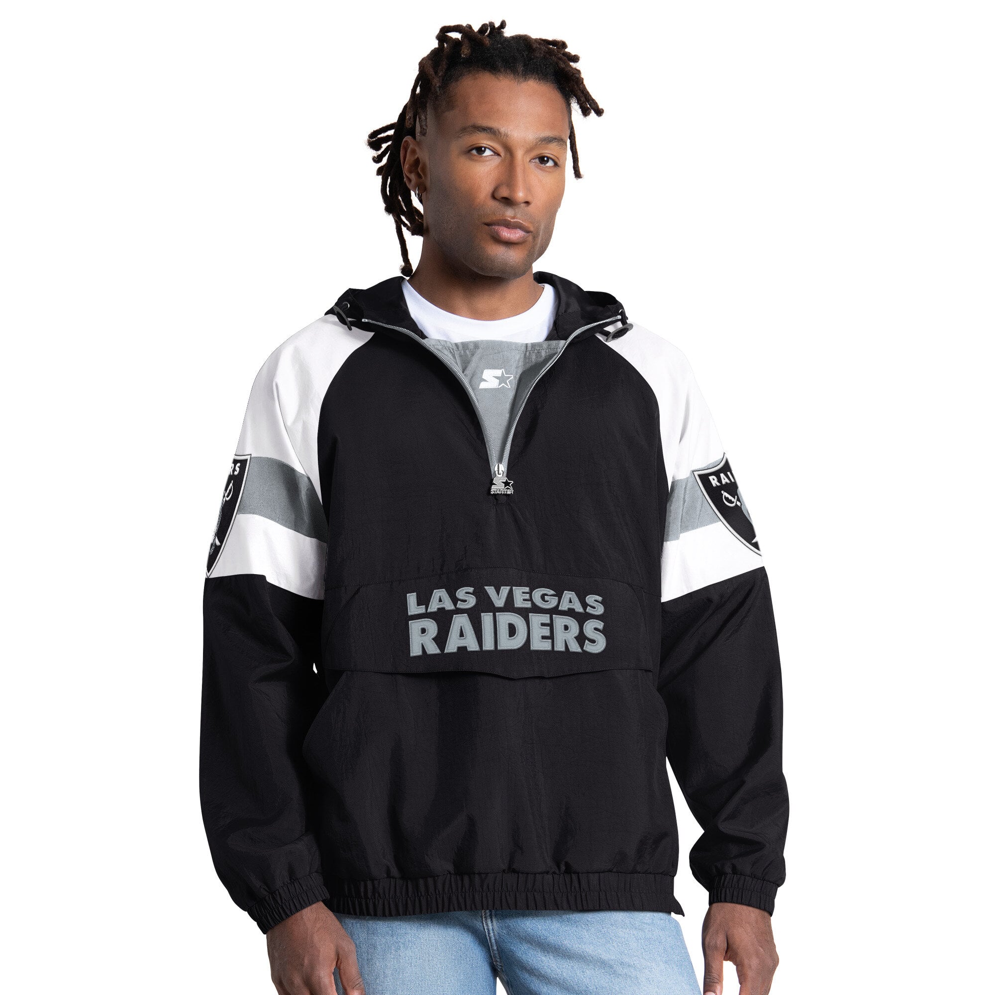 Veste Starter noire pour homme, modèle Street Cut des Raiders de Las Vegas, demi-zip