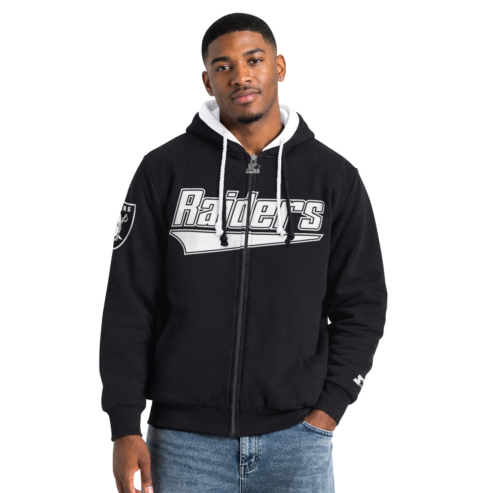 Veste à capuche zippée Starter noire pour homme, modèle The Rival des Las Vegas Raiders