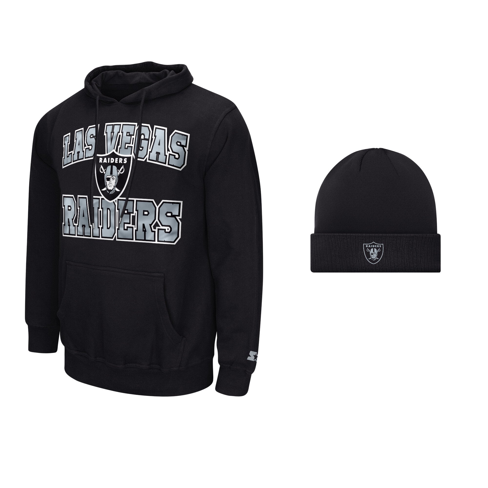 Ensemble sweat à capuche et bonnet deux pièces Starter noir pour homme, Las Vegas Raiders