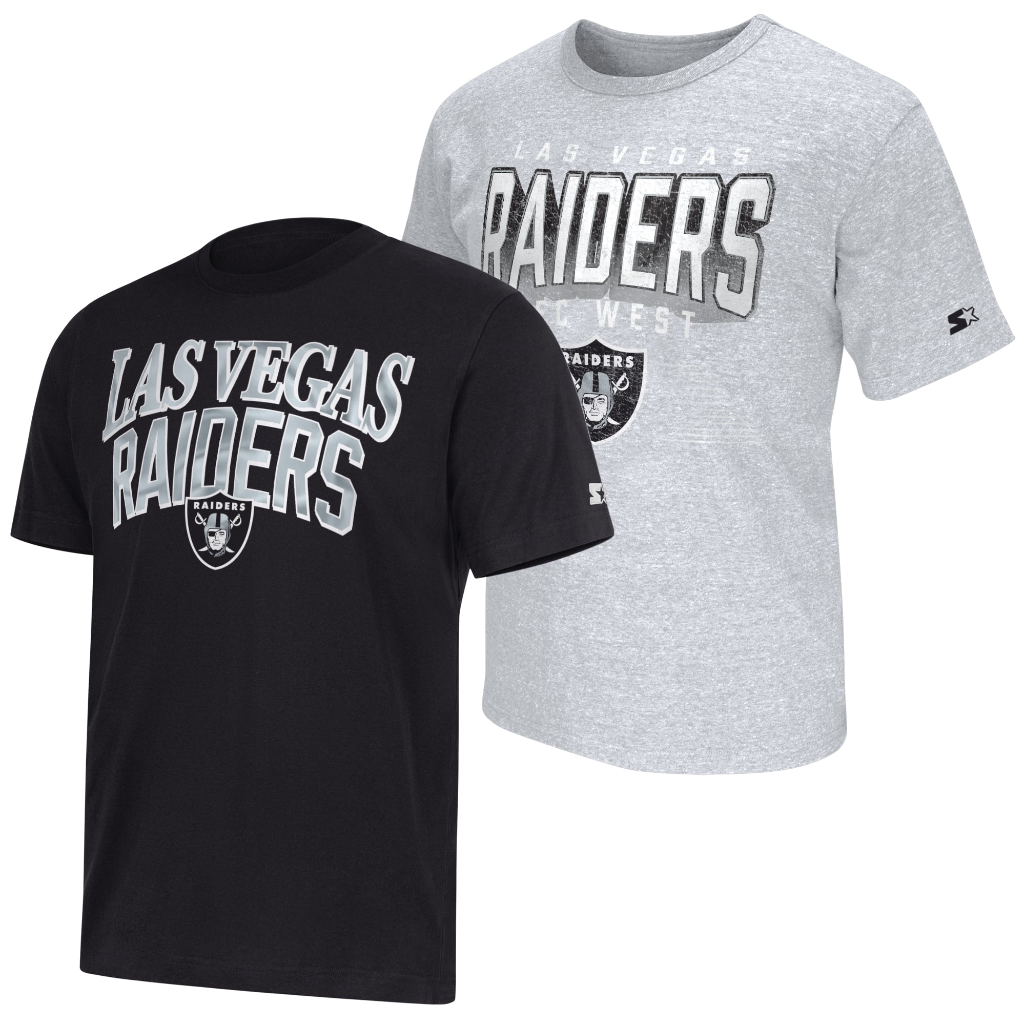 Lot de deux t-shirts à logo Starter pour homme, noir/gris chiné, Las Vegas Raiders