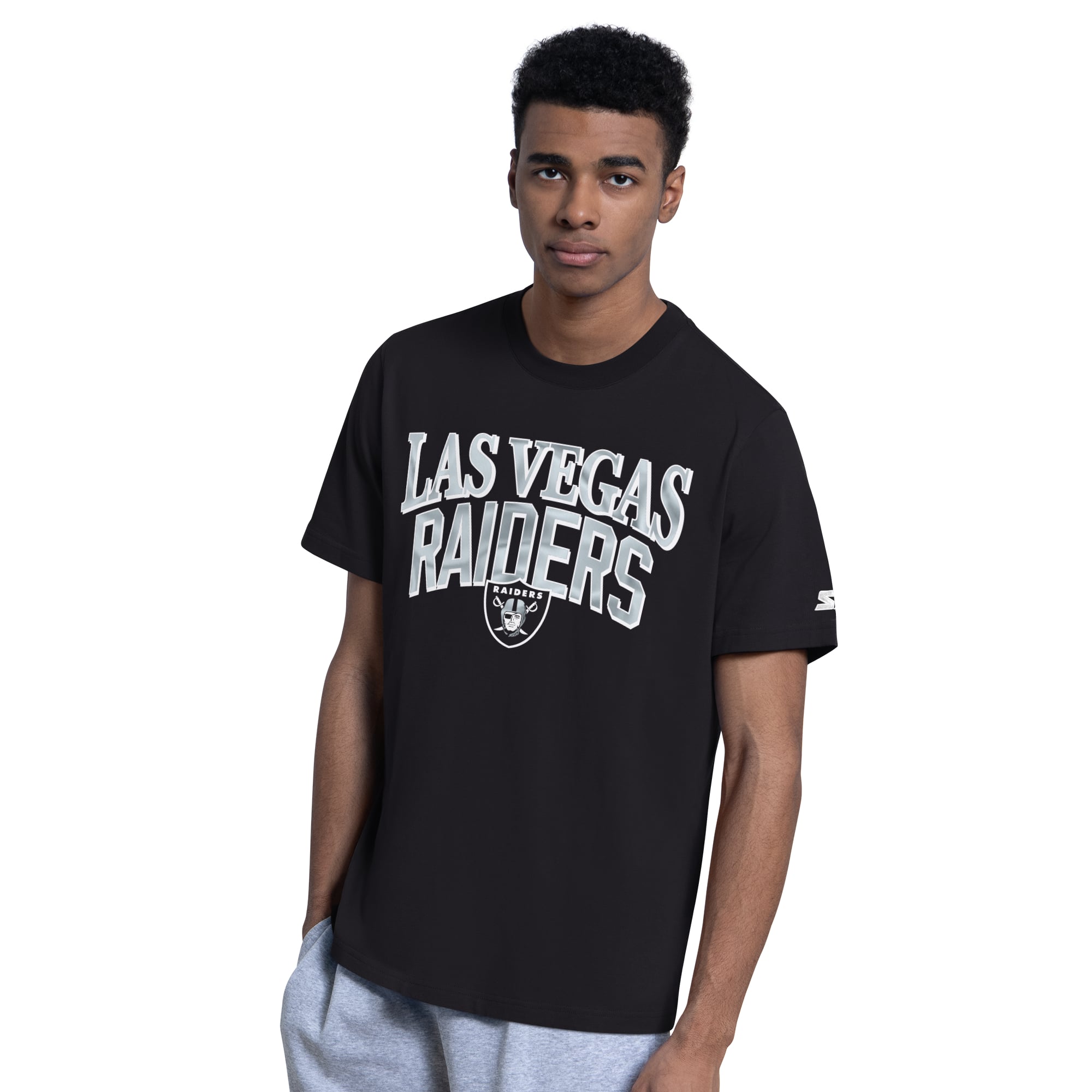 Lot de deux t-shirts à logo Starter pour homme, noir/gris chiné, Las Vegas Raiders