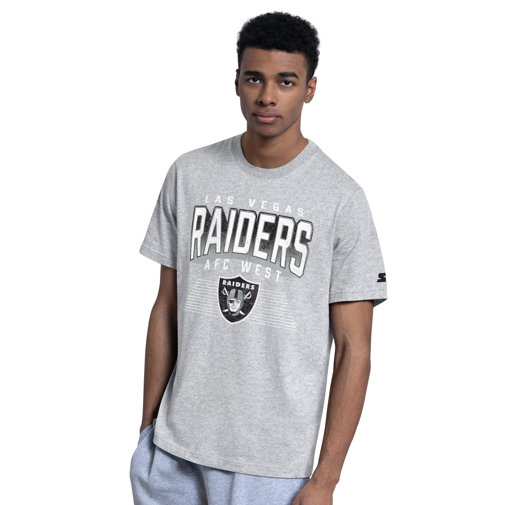 Lot de deux t-shirts à logo Starter pour homme, noir/gris chiné, Las Vegas Raiders