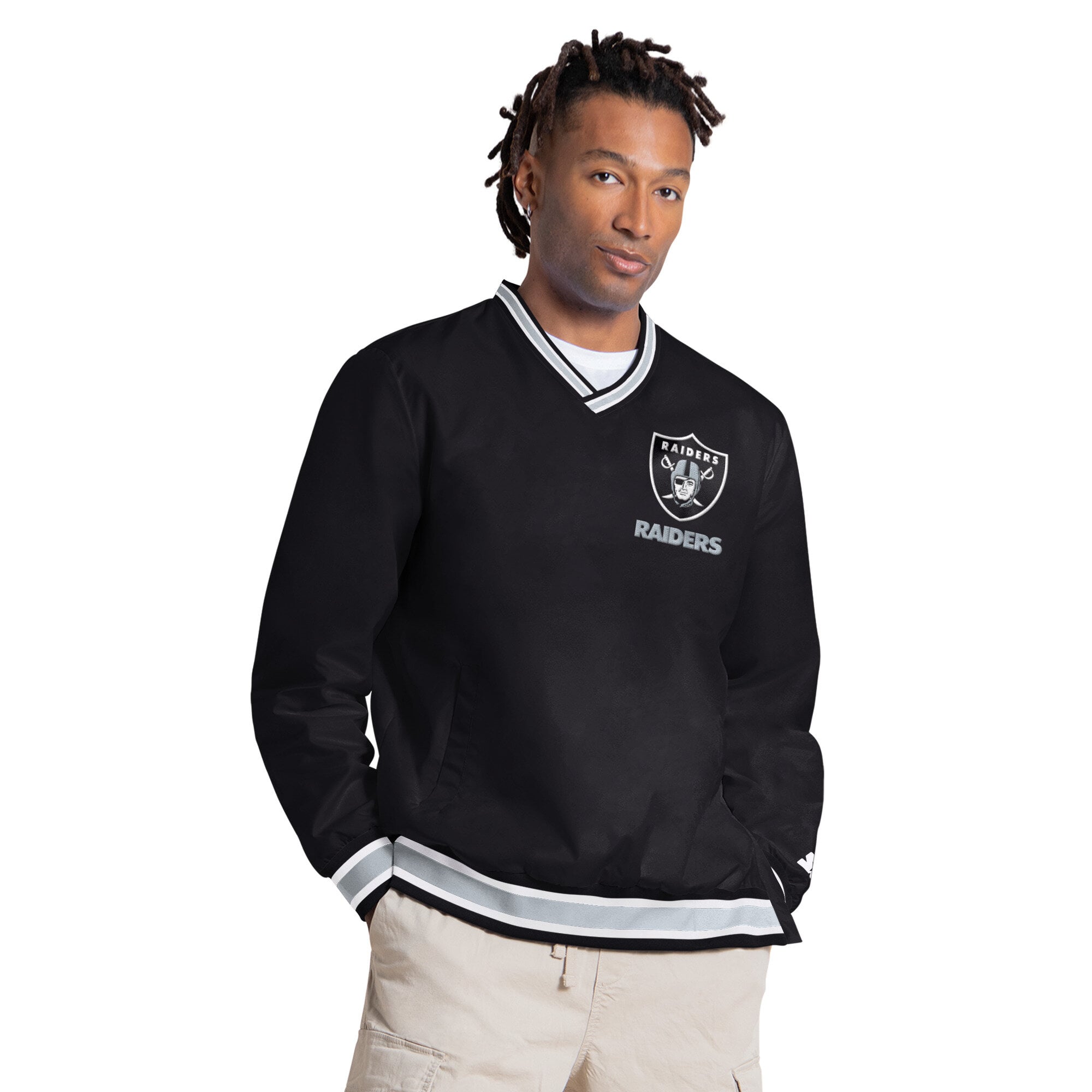 Pull à col en V noir Starter Brock Bowers des Raiders de Las Vegas pour homme