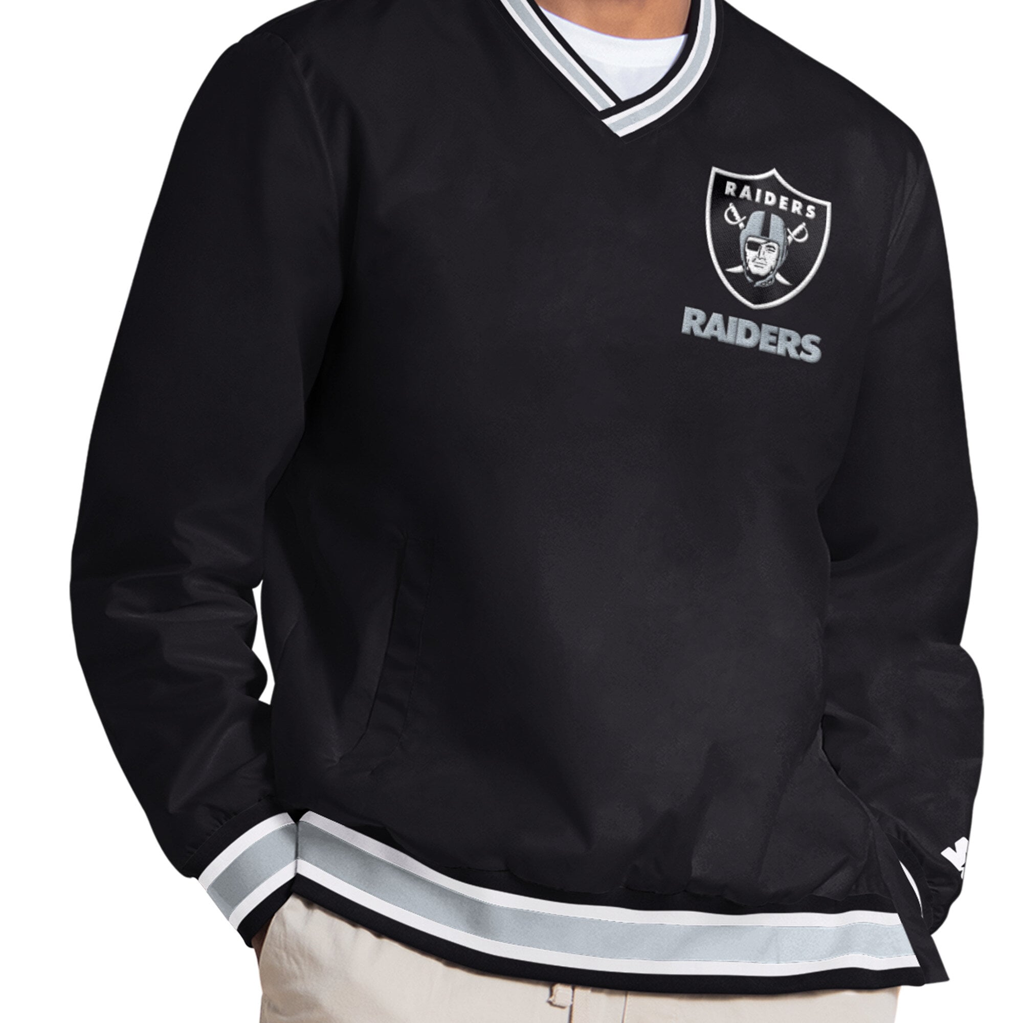 Pull à col en V noir Starter Brock Bowers des Raiders de Las Vegas pour homme