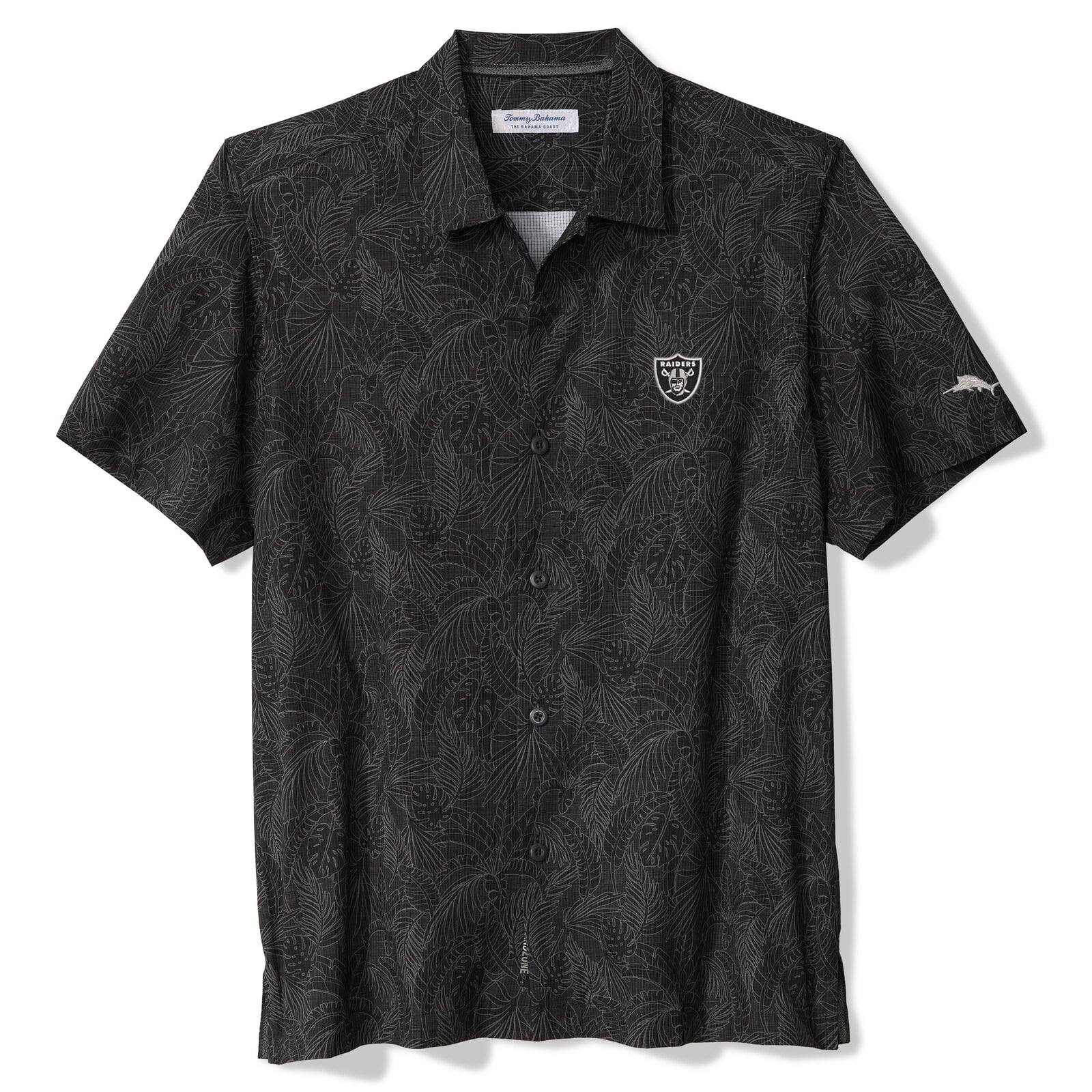 Men's Tommy Bahama Black Las Vegas Raiders Saltwater Fronds Short Sleeve Button-Up Shirt