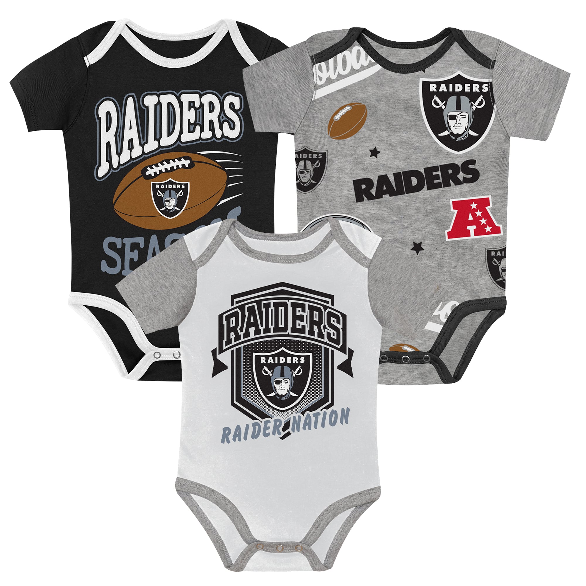 Ensemble de body trois pièces pour nouveau-né Outerstuff Las Vegas Raiders, premier choix la ronde