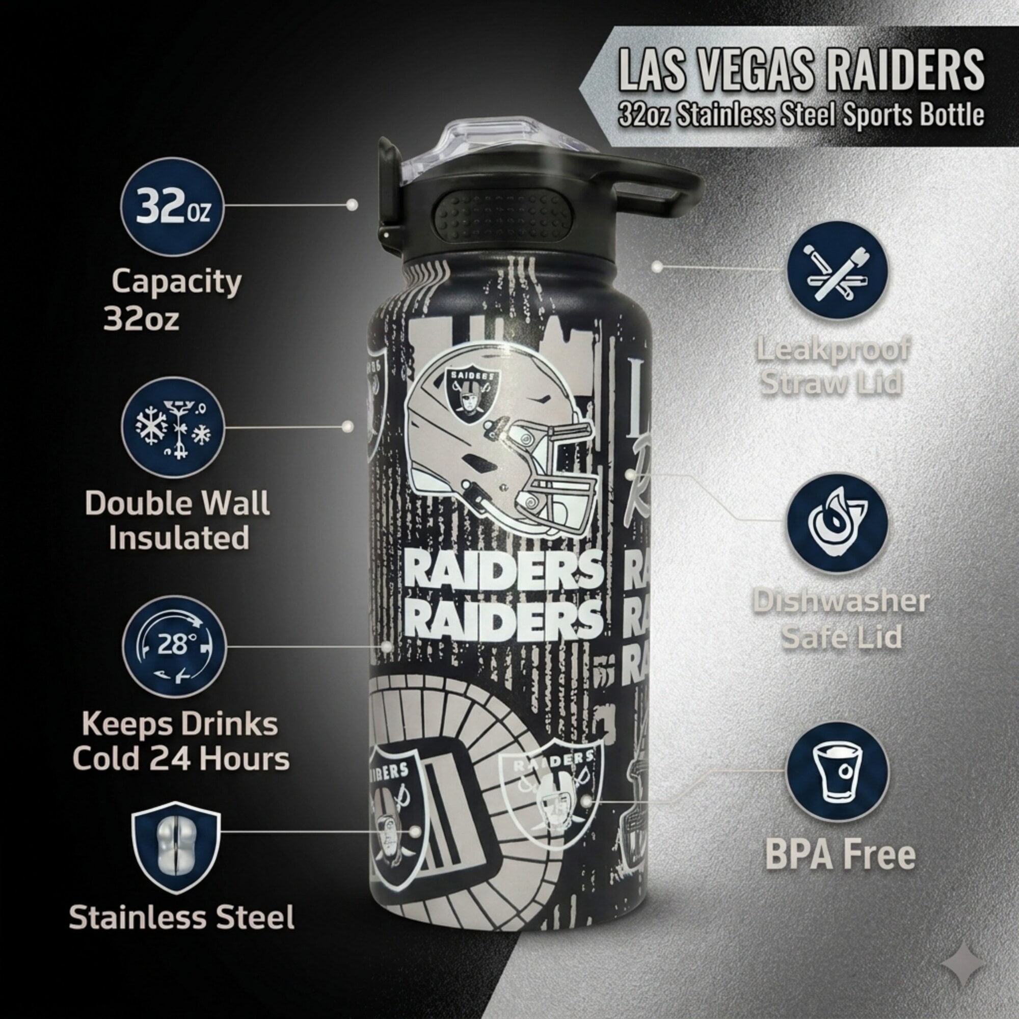 Gourde Pegasus Las Vegas Raiders 32 oz. Home Field Mashup en acier inoxydable ProPress