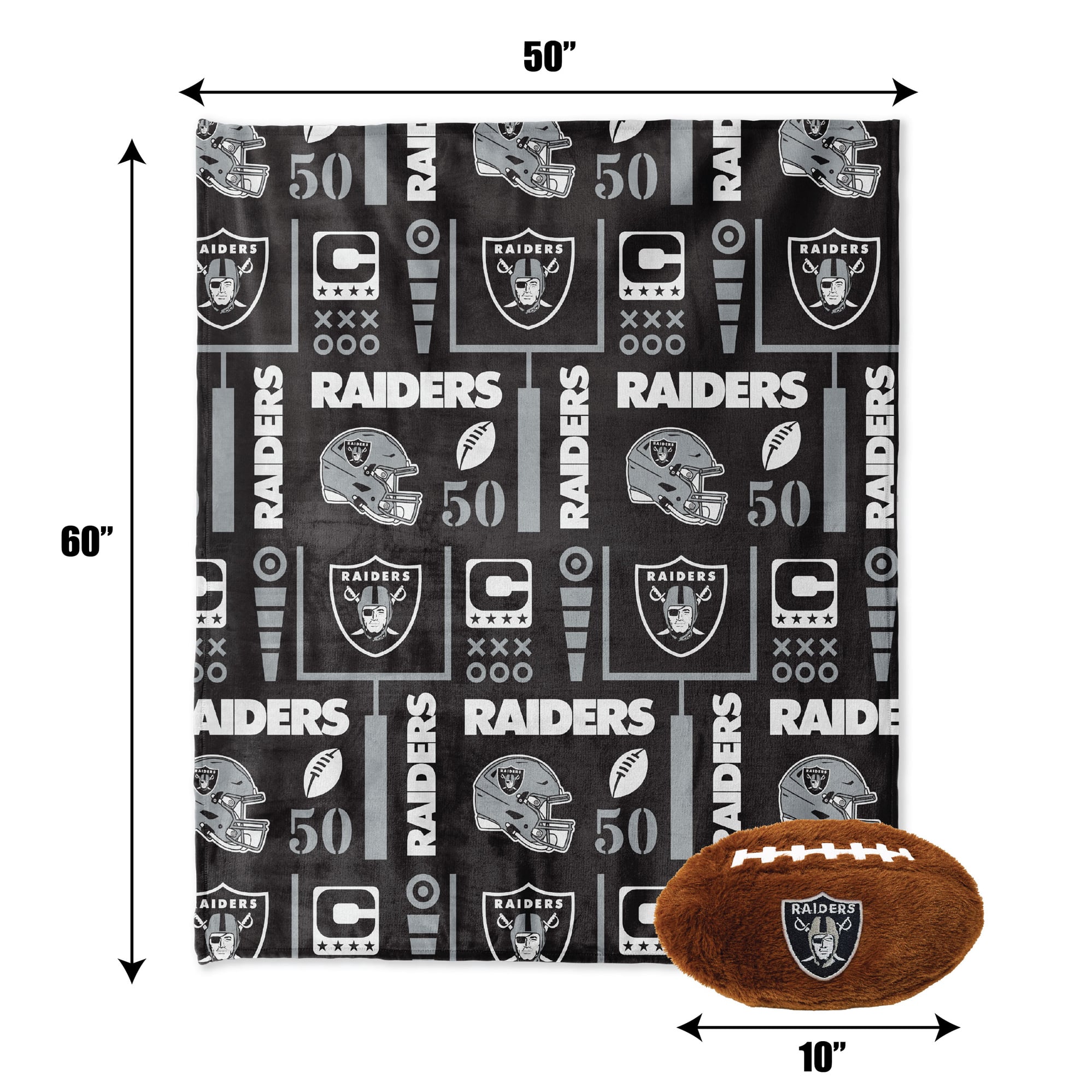 Pegasus Las Vegas Raiders 50" x 60" Blackout Team Spirit Ultra Soft Throw & Plush Football Combo Pack