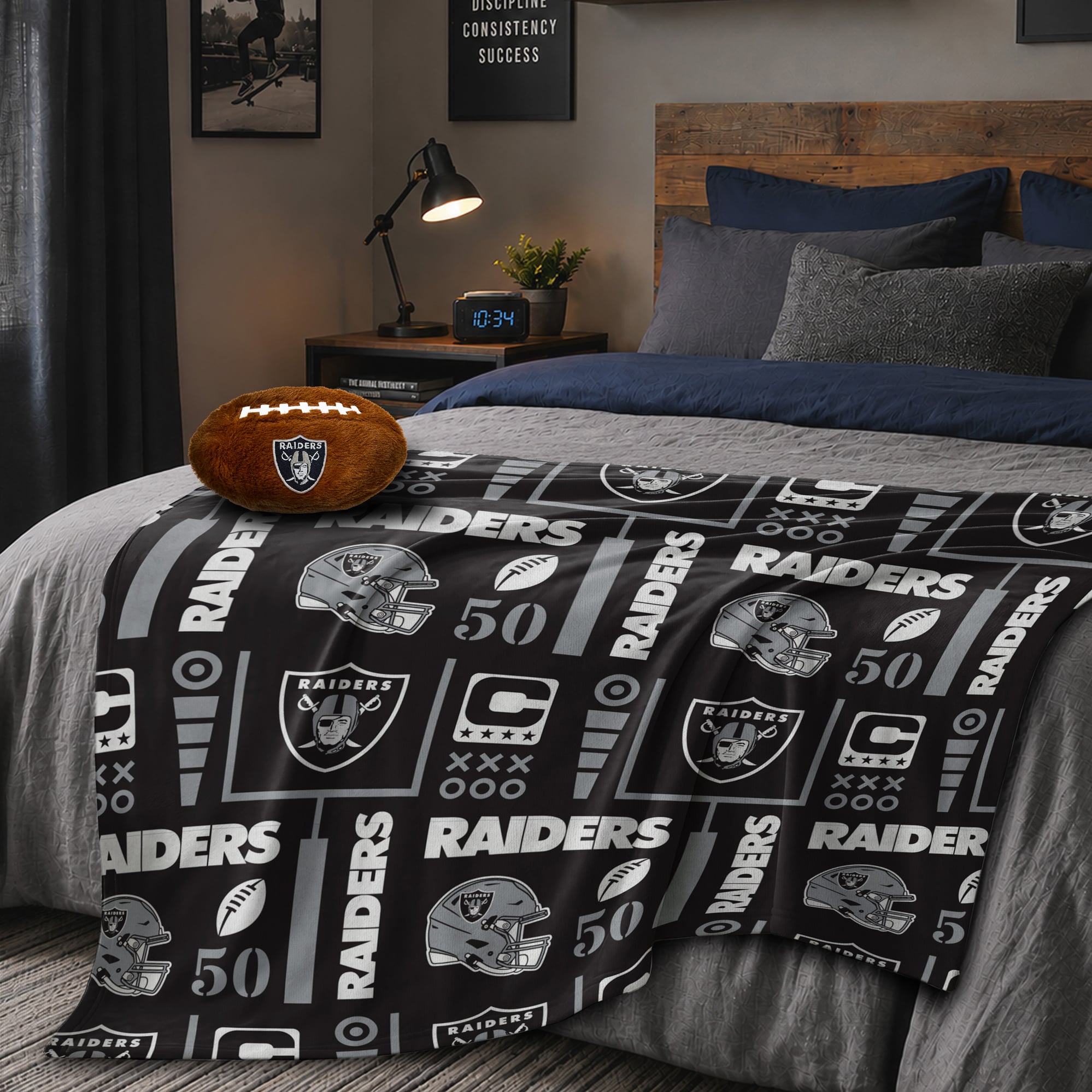 Pegasus Las Vegas Raiders 50" x 60" Blackout Team Spirit Ultra Soft Throw & Plush Football Combo Pack