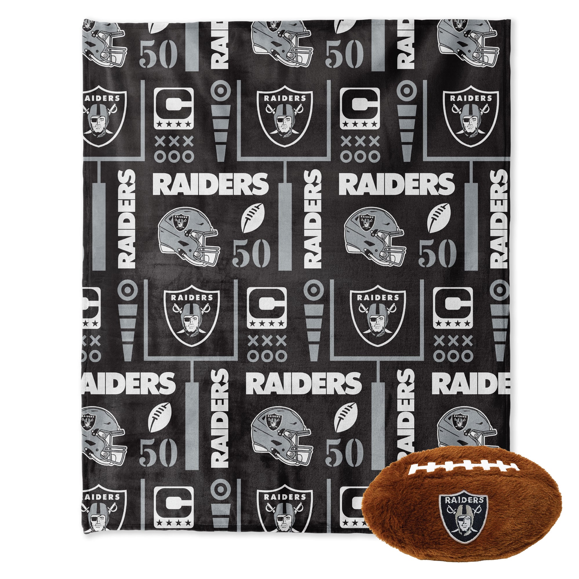 Pegasus Las Vegas Raiders 50" x 60" Blackout Team Spirit Ultra Soft Throw & Plush Football Combo Pack