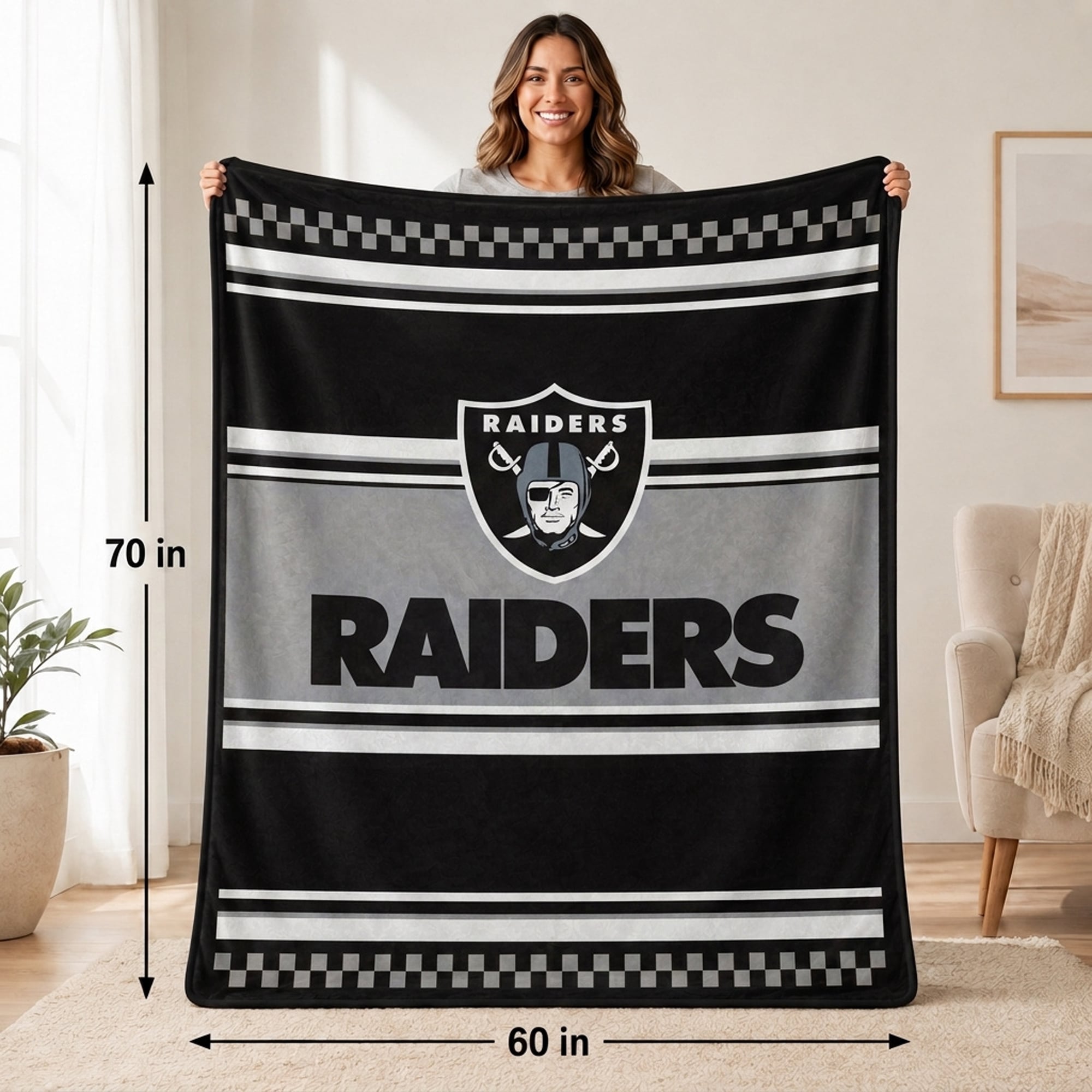 Couverture en fausse fourrure à carreaux Pegasus Las Vegas Raiders 60" x 70"