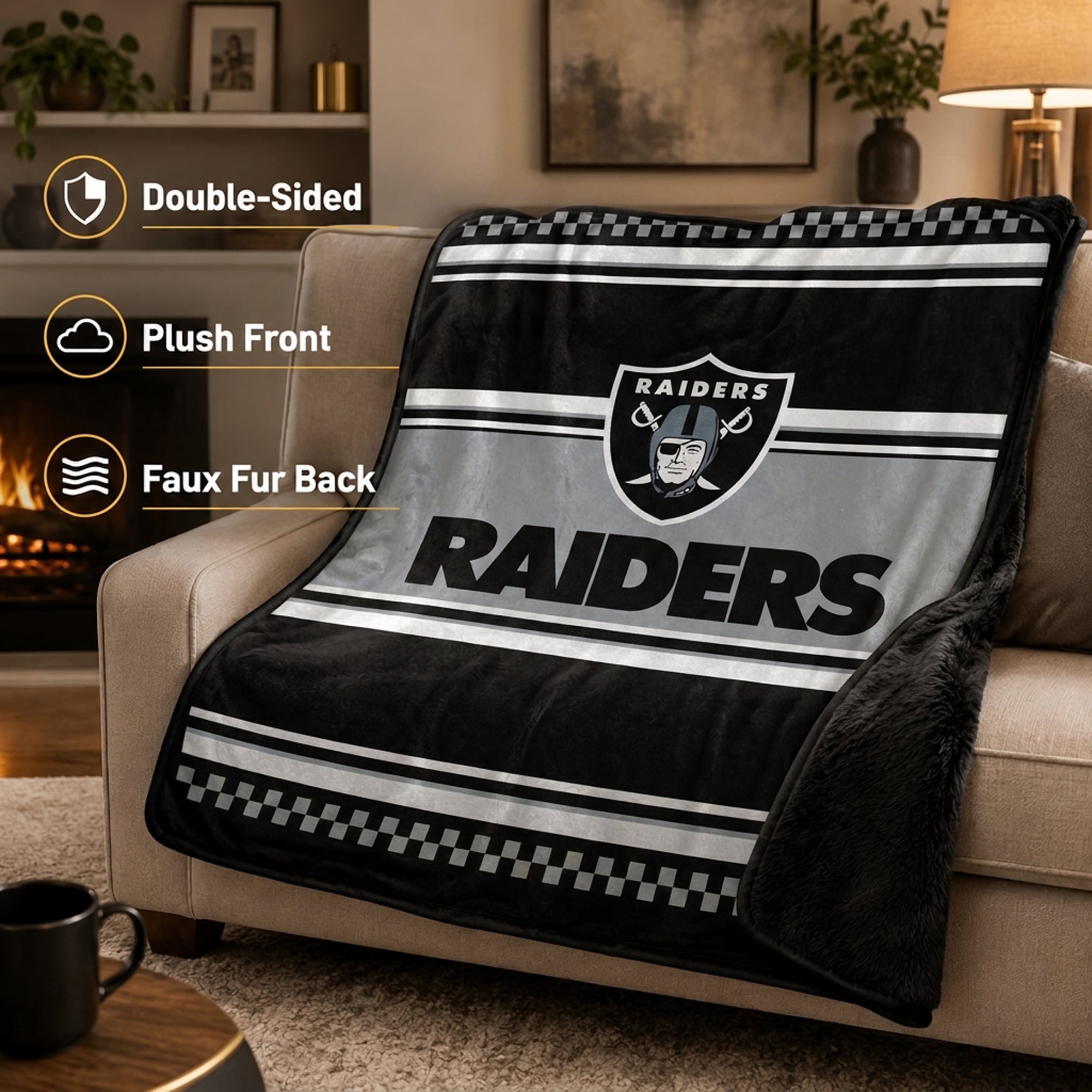 Couverture en fausse fourrure à carreaux Pegasus Las Vegas Raiders 60" x 70"