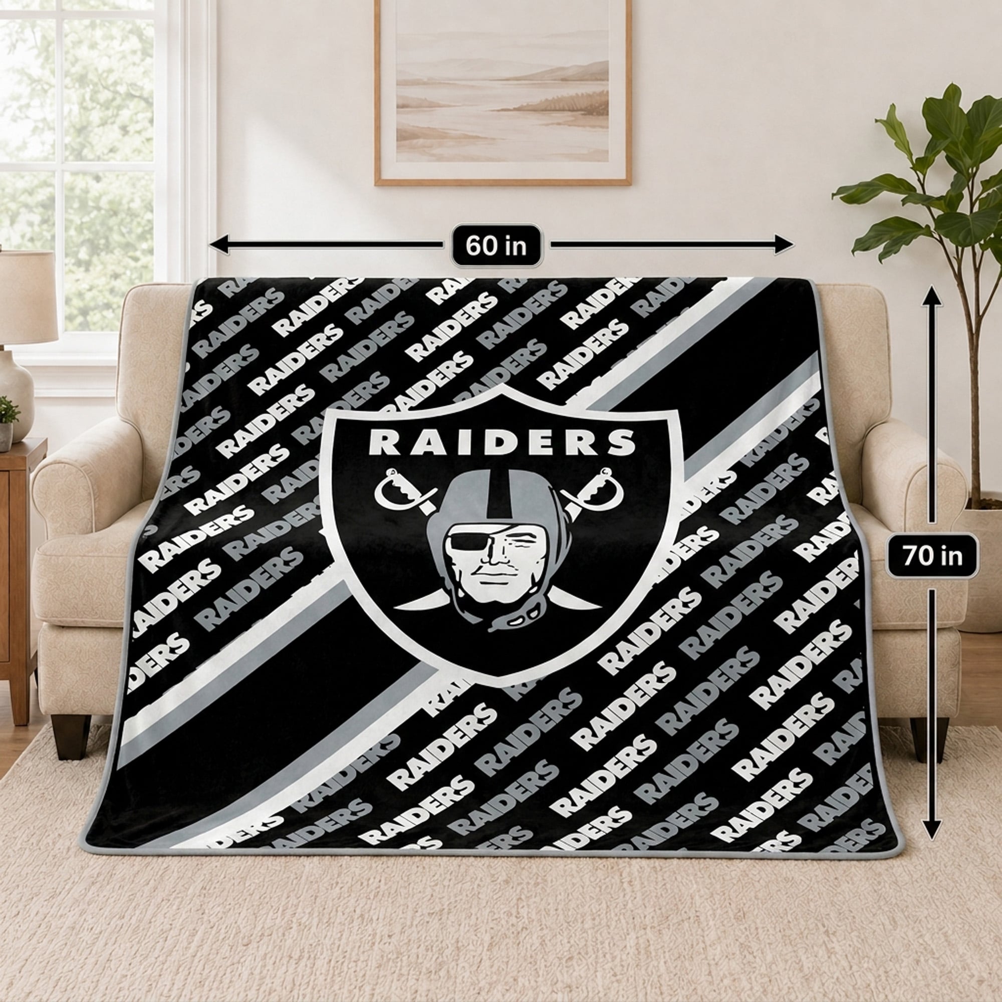 Couverture ultra douce Pegasus Las Vegas Raiders, 152 x 178 cm (diagonale), doublée, avec logo.