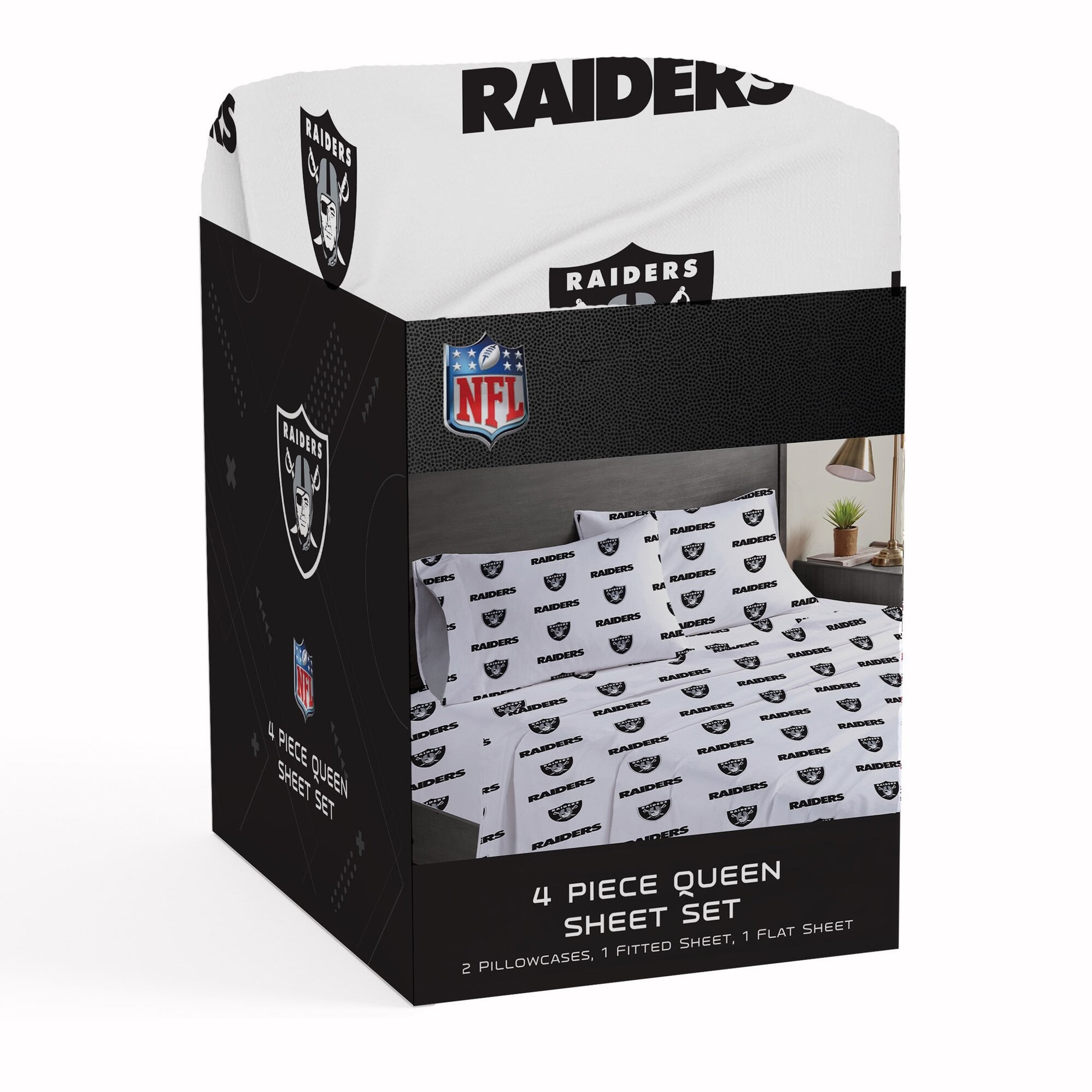 Pegasus Las Vegas Raiders Four-Piece Queen Sheet Set