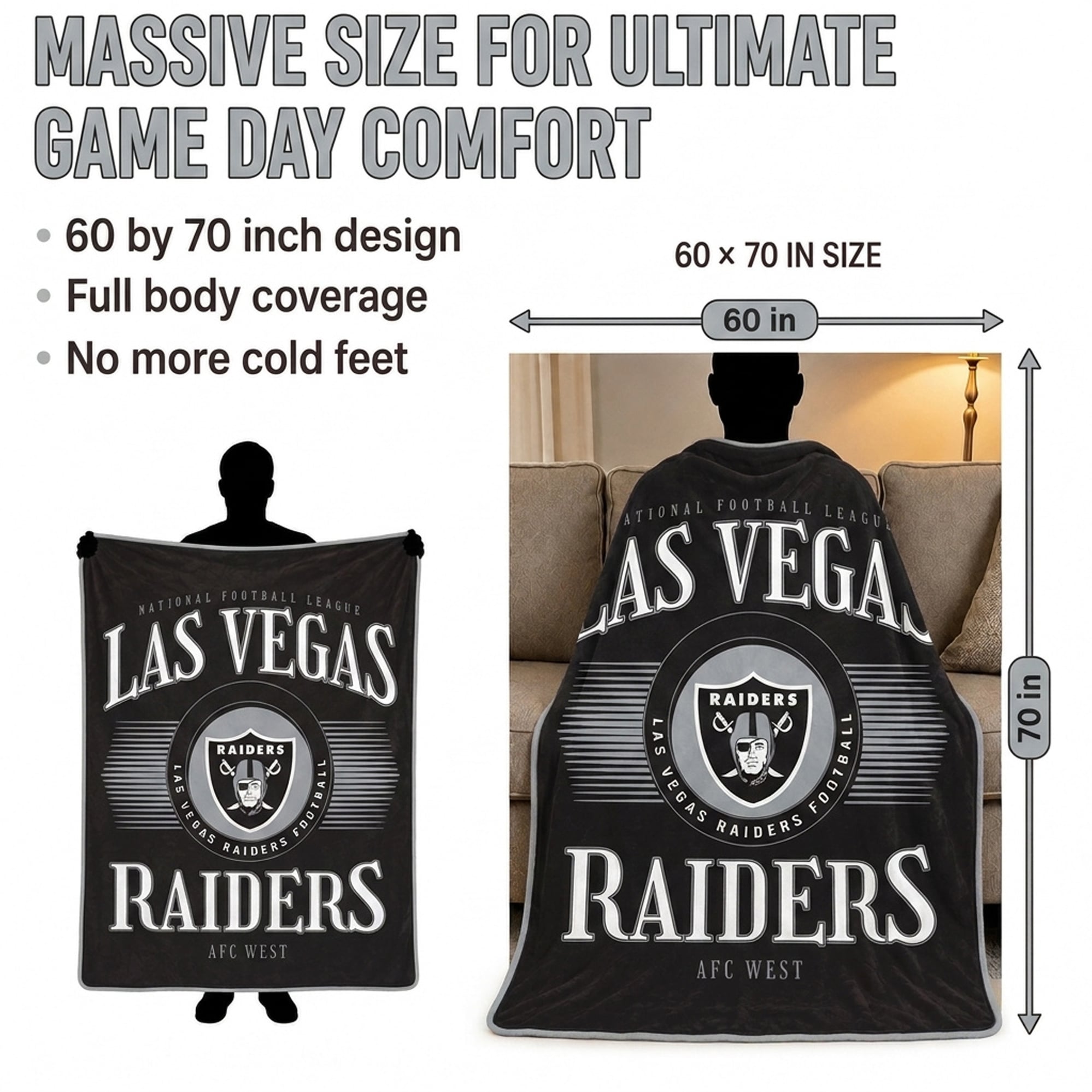 Couverture ultra douce Pegasus Las Vegas Raiders Spotlight Arch 60" x 70"