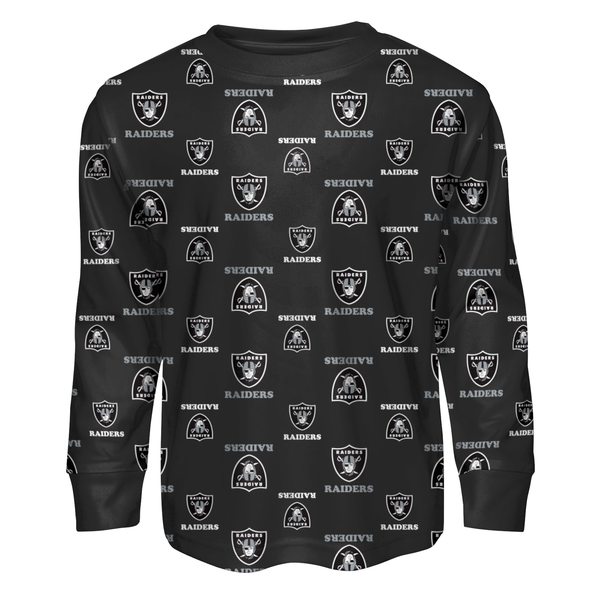 Ensemble pyjama Outerstuff noir à manches longues et pantalon imprimé intégral Las Vegas Raiders pour enfants d'âge préscolaire