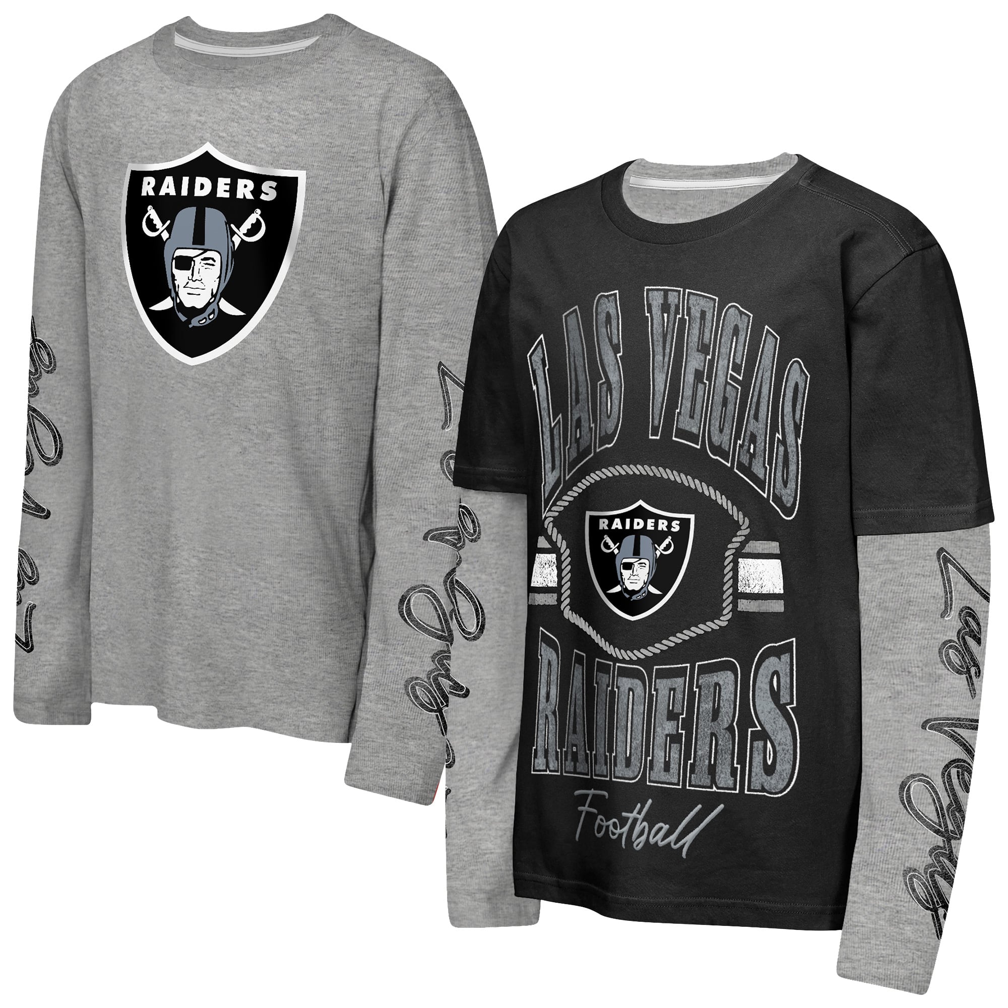 Ensemble combiné de mouvement Outerstuff noir/argent Las Vegas Raiders pour enfants d'âge préscolaire