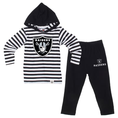  Las Vegas Raiders Wes & Willy Toddler Stripe Hooded Long Sleeve Top and Pant Set - Black