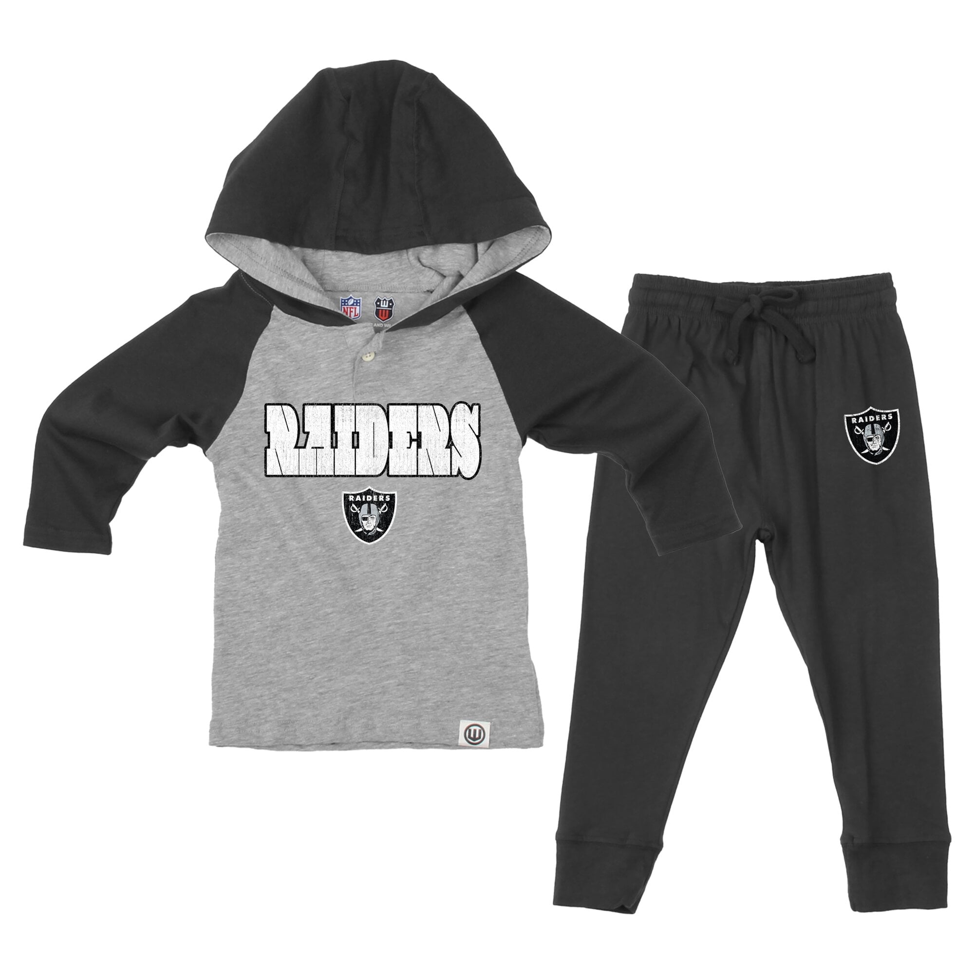 Toddler Wes & Willy Heather Gray/Black Las Vegas Raiders Henley Hoodie Sweatpants Set