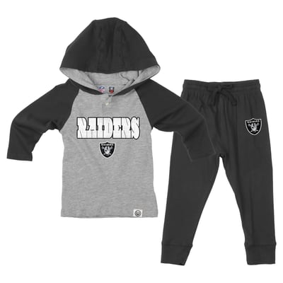 Las Vegas Raiders Wes & Willy Toddler Henley Hoodie & Sweatpants Set - Heather Gray/Black