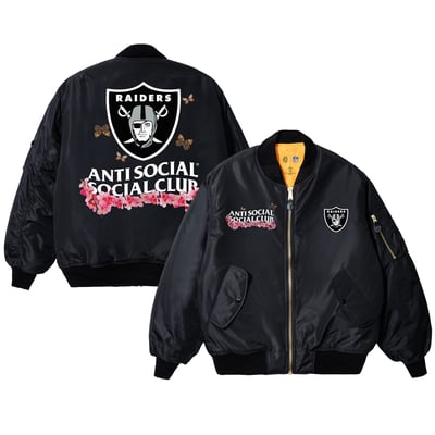 Las Vegas Raiders AntiSocialSocialClub x NFL MA-1 Full-Zip Blossom Bomber Jacket - Black
