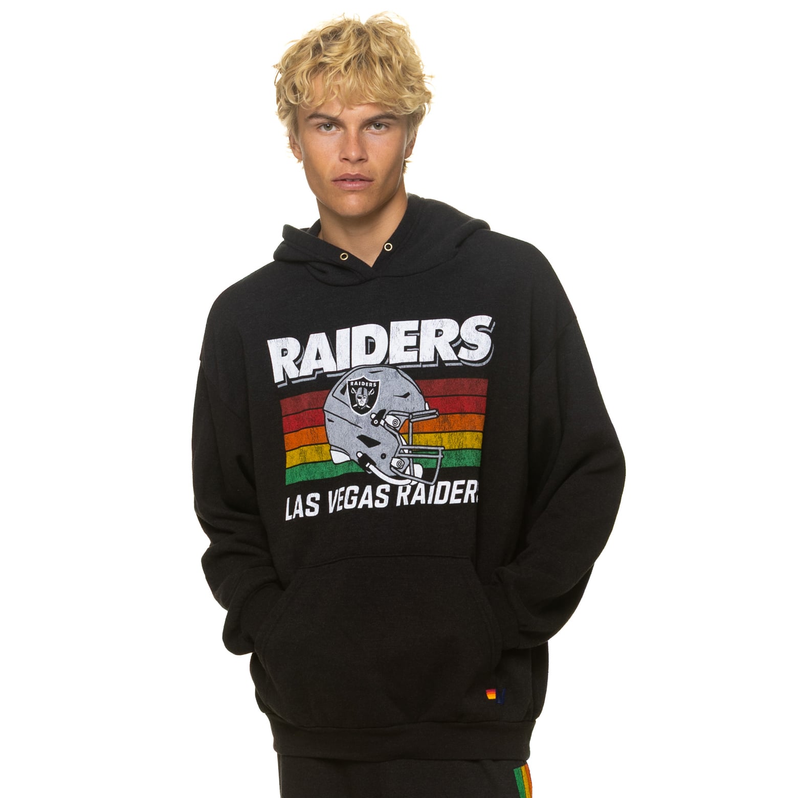 Sweat à capuche unisexe Aviator Nation noir Las Vegas Raiders, coupe décontractée, en mélange de trois matières