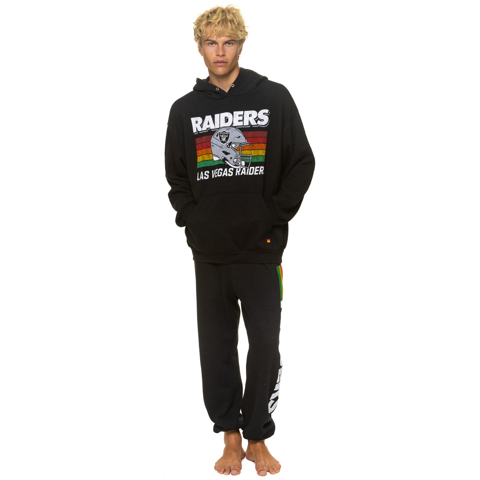 Sweat à capuche unisexe Aviator Nation noir Las Vegas Raiders, coupe décontractée, en mélange de trois matières