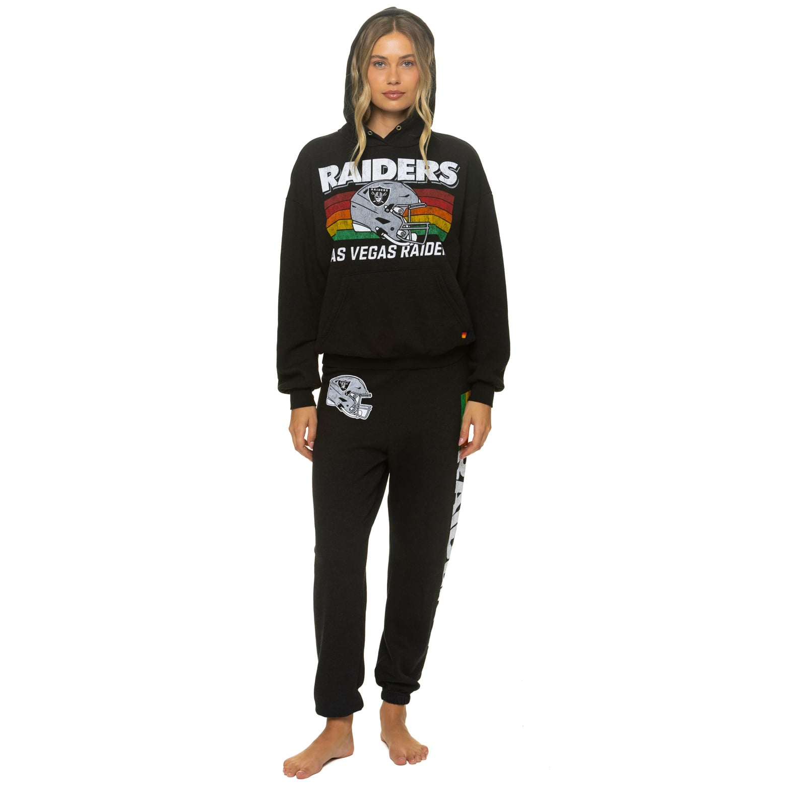 Sweat à capuche unisexe Aviator Nation noir Las Vegas Raiders, coupe décontractée, en mélange de trois matières