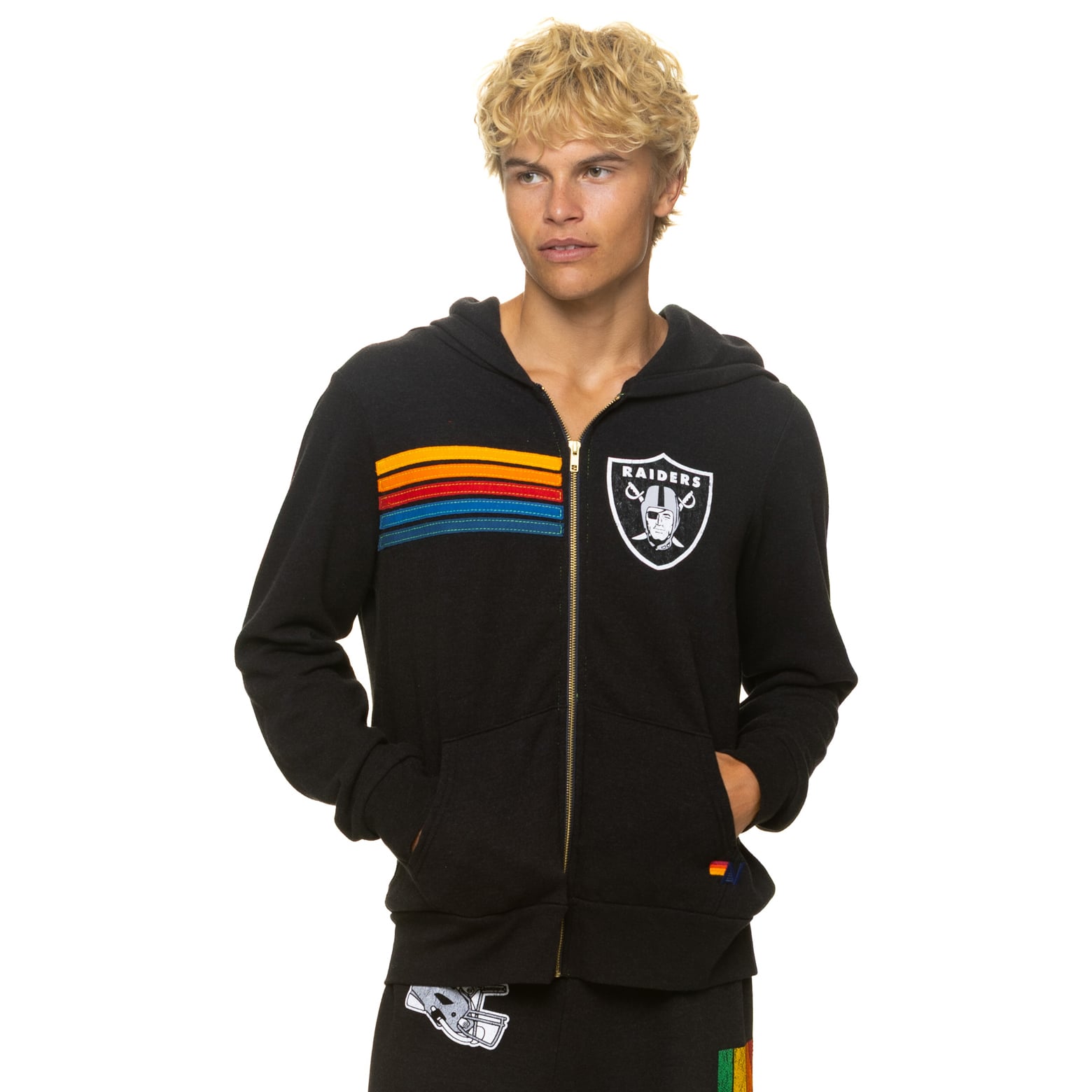 Sweat à capuche unisexe Aviator Nation noir Las Vegas Raiders en mélange de trois matières, fermeture éclair intégrale