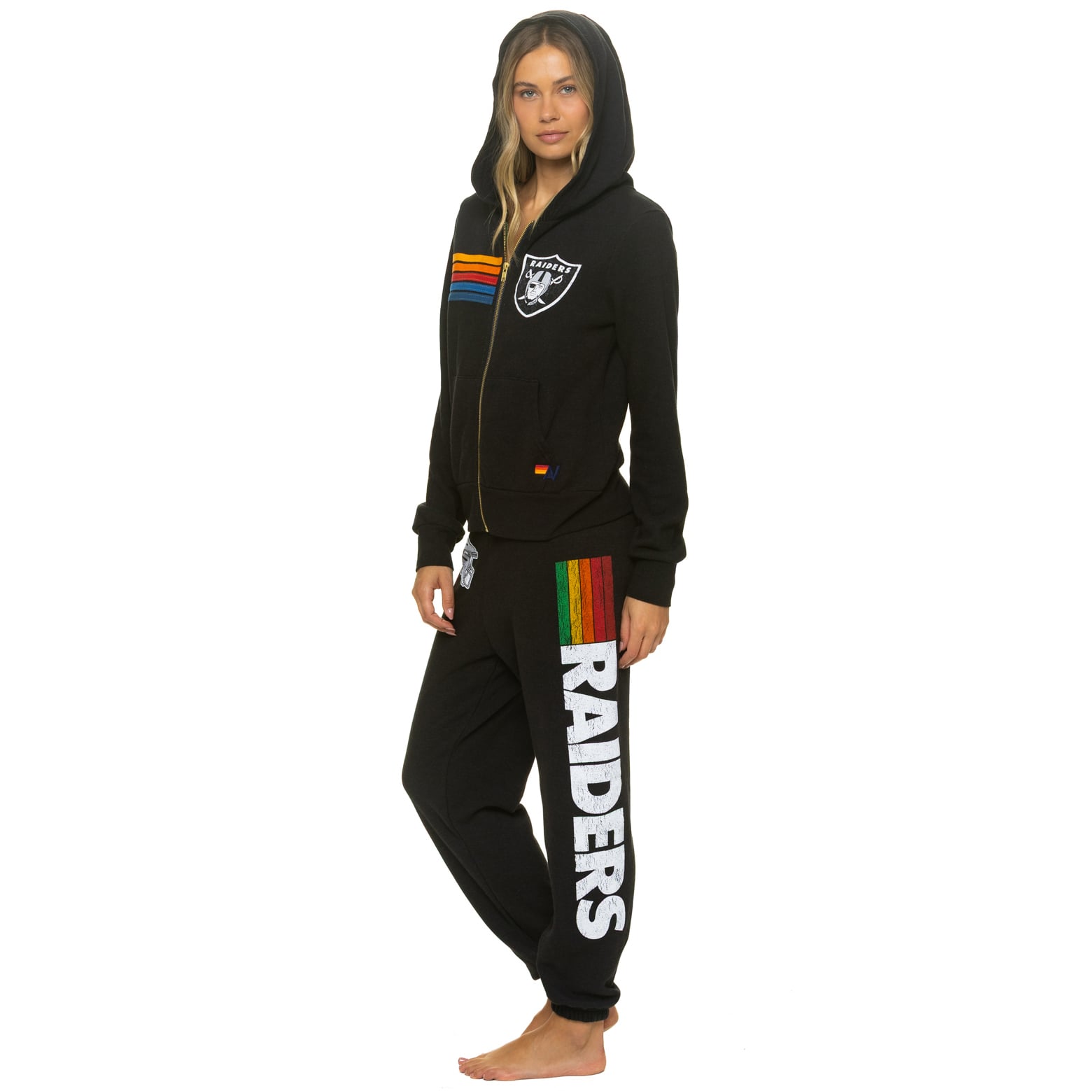 Sweat à capuche unisexe Aviator Nation noir Las Vegas Raiders en mélange de trois matières, fermeture éclair intégrale