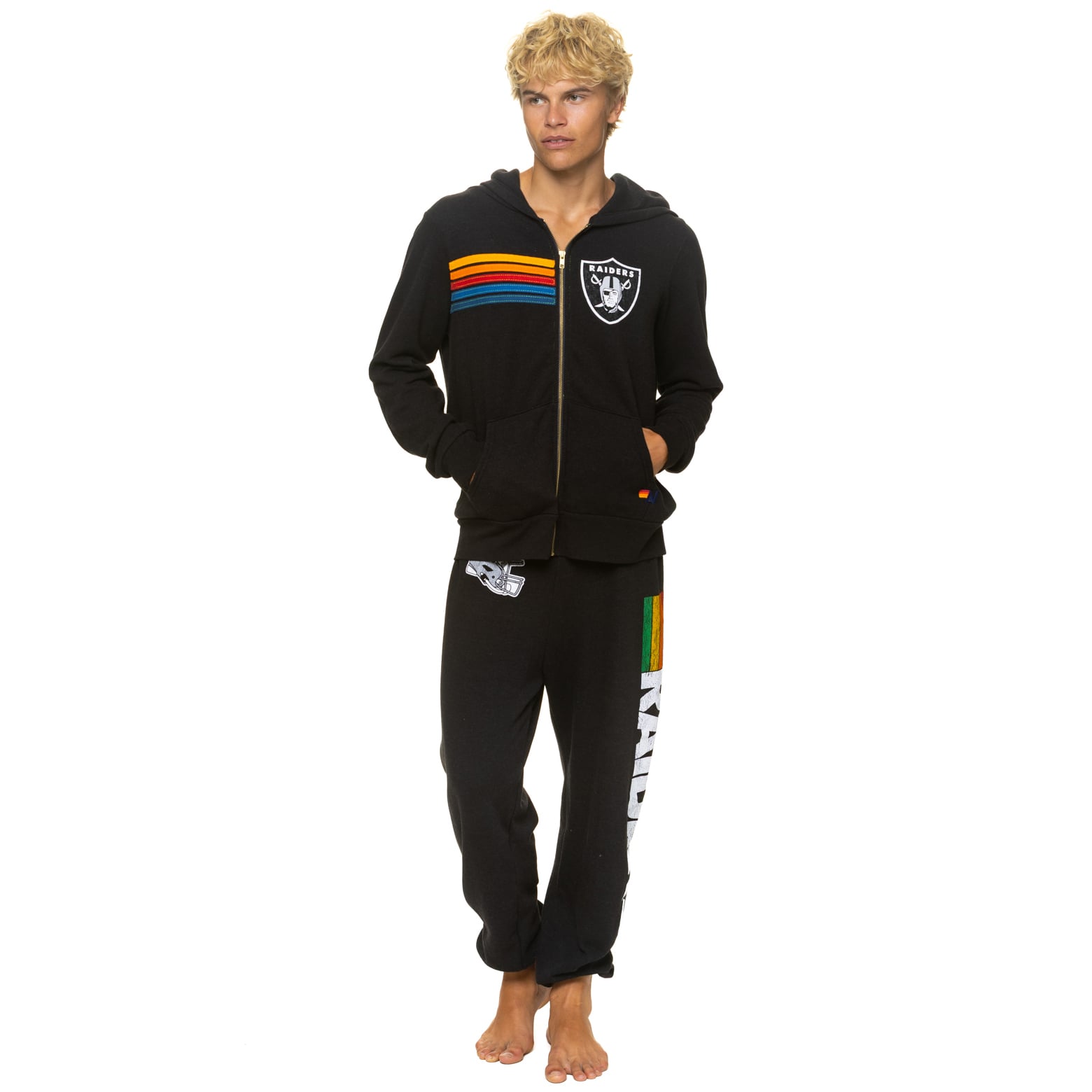 Sweat à capuche unisexe Aviator Nation noir Las Vegas Raiders en mélange de trois matières, fermeture éclair intégrale