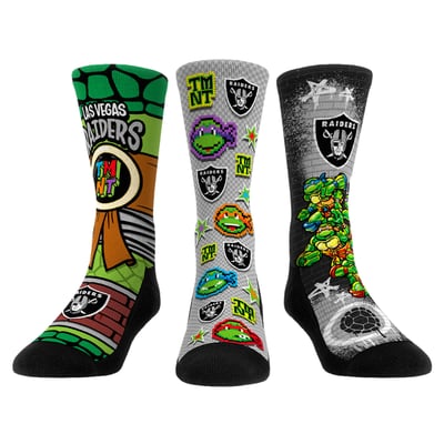  Las Vegas Raiders Rock Em Unisex TMNT Three-Pack Crew Sock Set - Gray