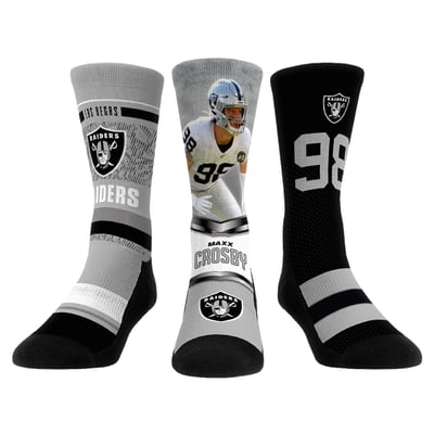 Maxx Crosby Las Vegas Raiders Rock Em Unisex 3-Pack Crew Sock Set - Black