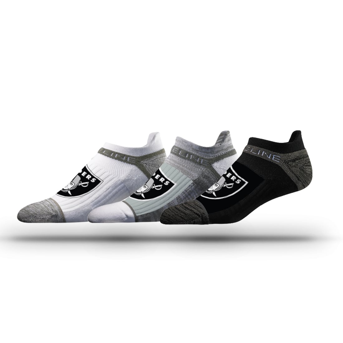 Lot de trois paires de chaussettes unisexes Strideline Las Vegas Raiders avec logo de l'équipe
