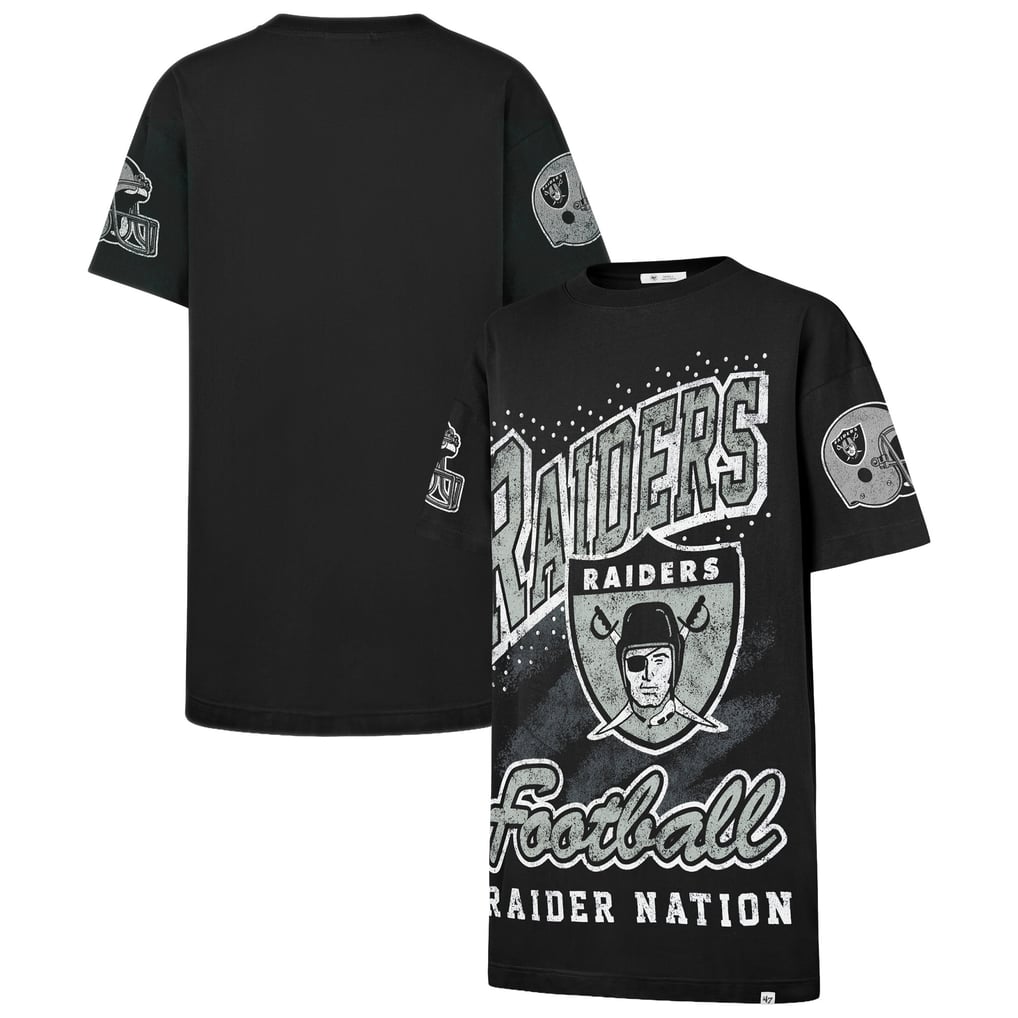 womens raiders jersey dress Women's '47 Black Las Vegas Oversized Gemstone Swash T-Shirt jerseys for women