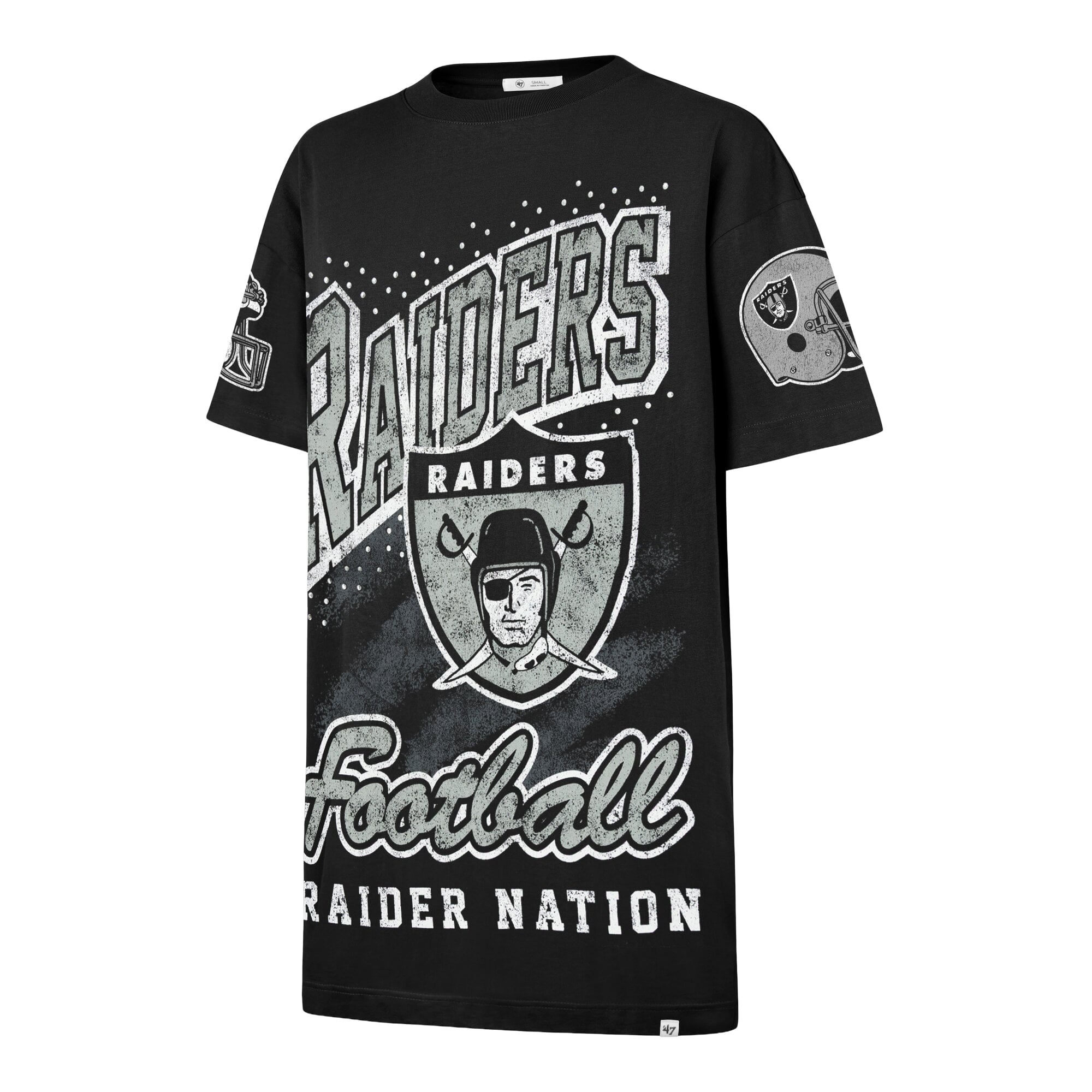 Women's '47 Black Las Vegas Raiders Oversized Gemstone Swash T-Shirt Dress