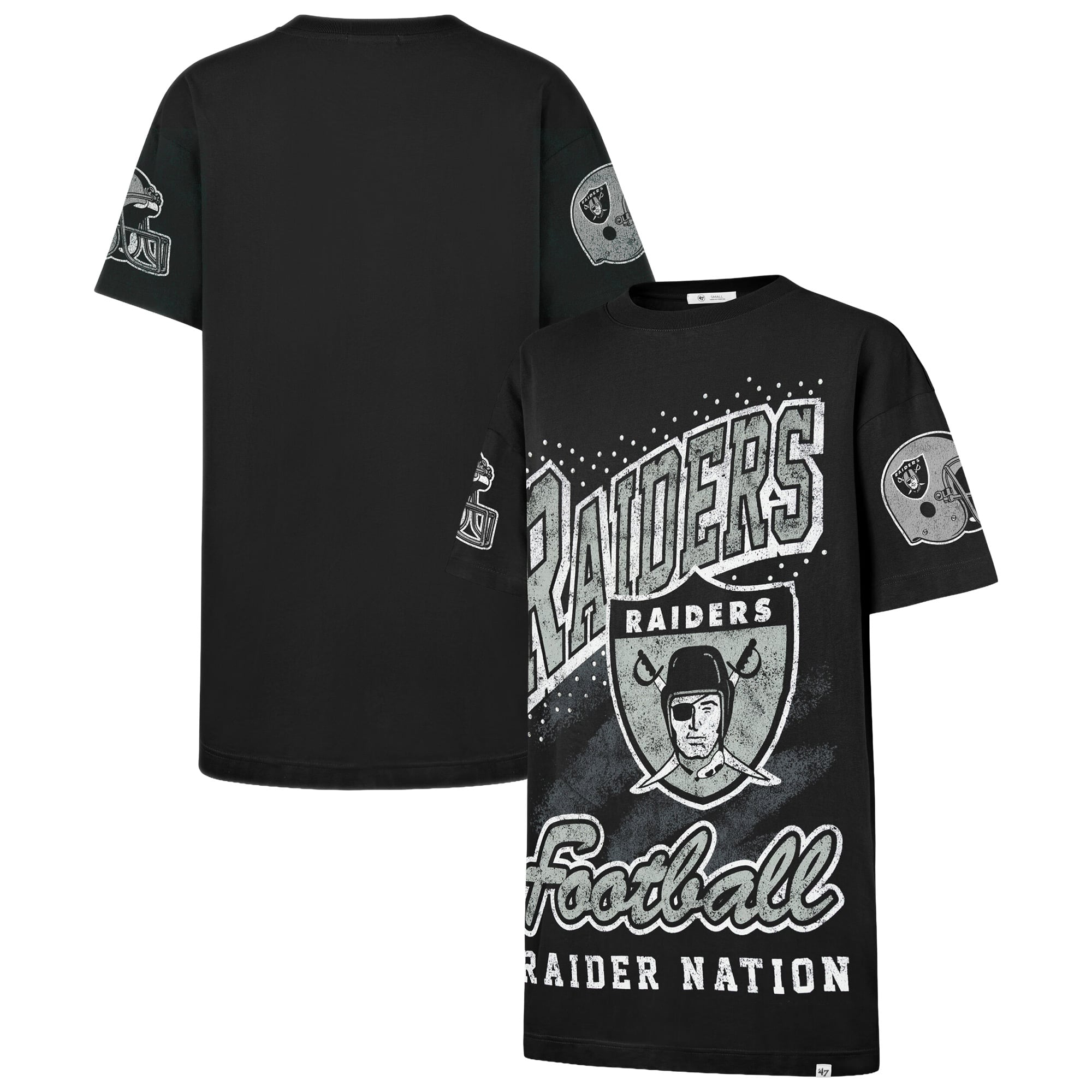 Women's '47 Black Las Vegas Raiders Oversized Gemstone Swash T-Shirt Dress