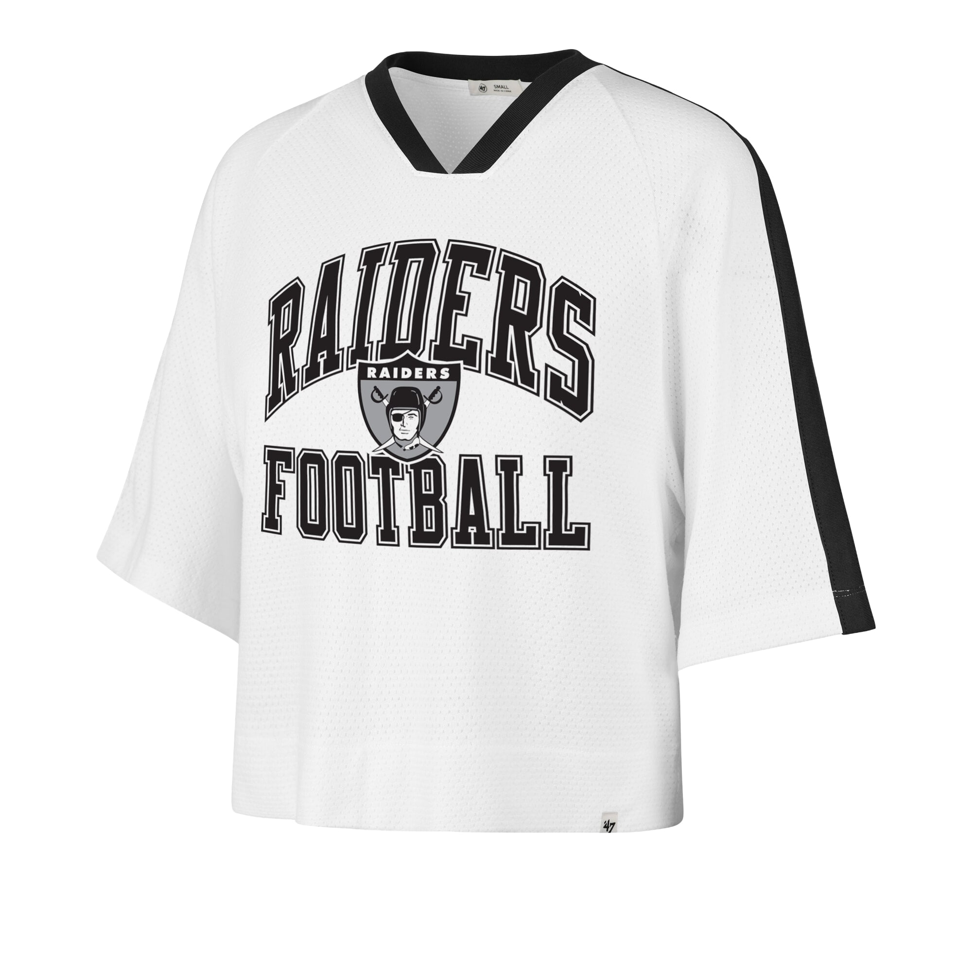 T-shirt raglan à col en V blanc '47 Las Vegas Raiders pour femme