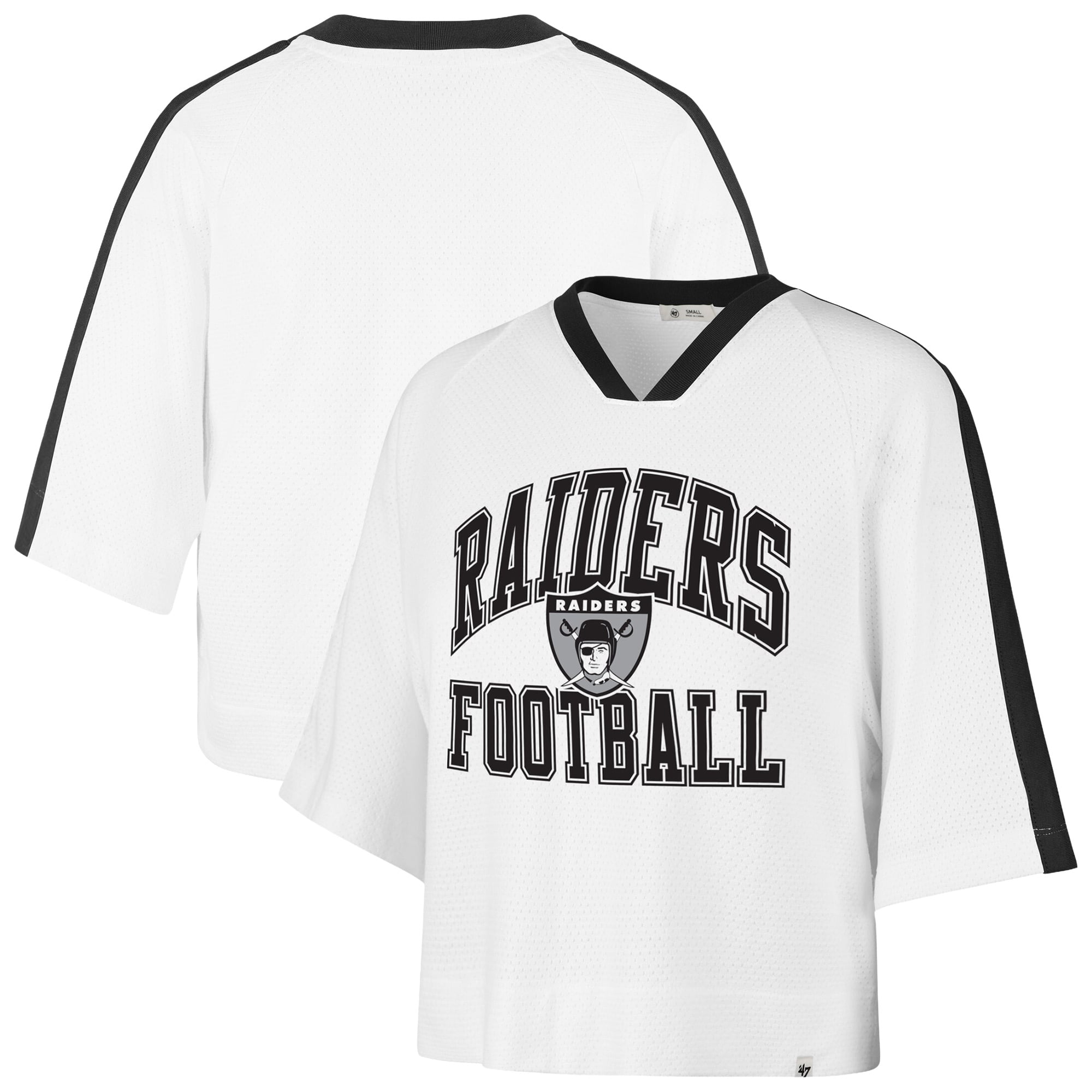 T-shirt raglan à col en V blanc '47 Las Vegas Raiders pour femme
