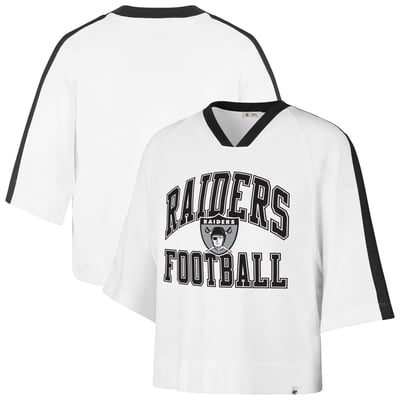 Las Vegas Raiders '47 Women's Big Overarch Drop Needle Raglan V-Neck T-Shirt - White
